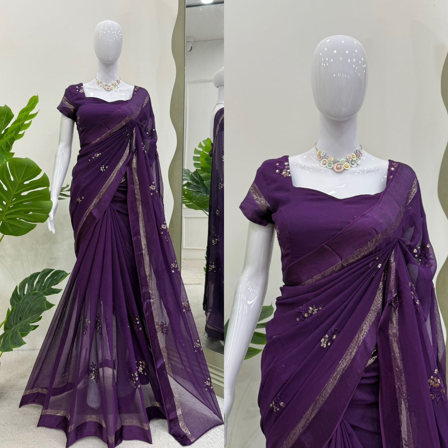 Viscose Patta Thread & Sequin Embroidery Work Saree