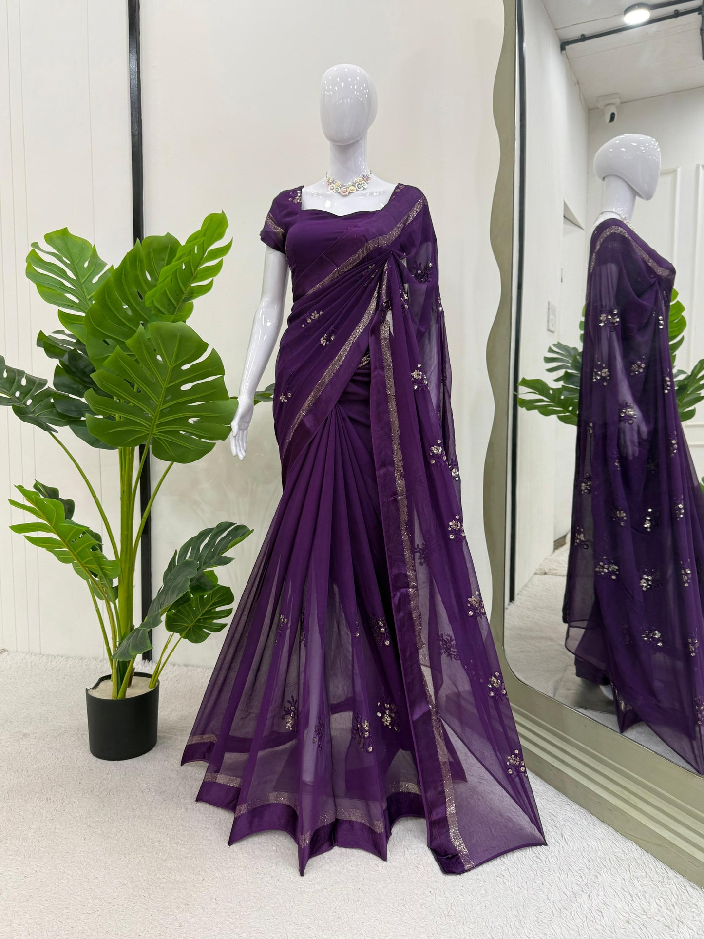 Viscose Patta Thread & Sequin Embroidery Work Saree