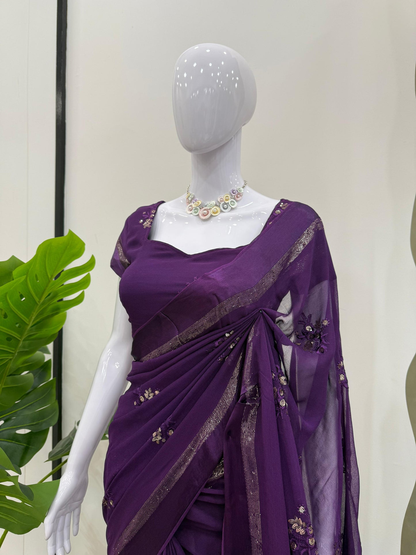 Viscose Patta Thread & Sequin Embroidery Work Saree