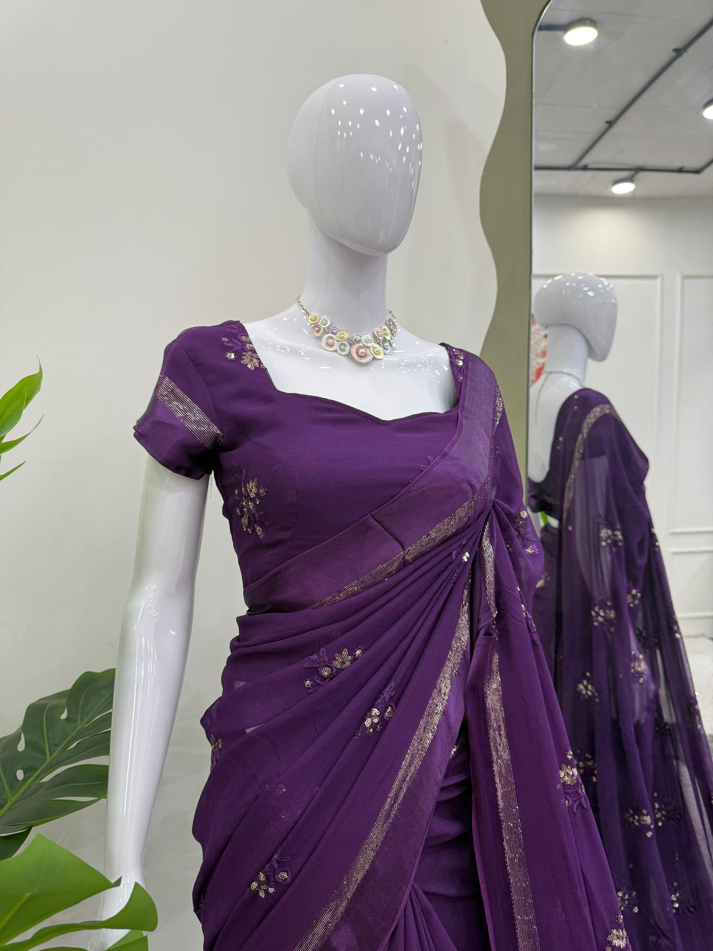 Viscose Patta Thread & Sequin Embroidery Work Saree