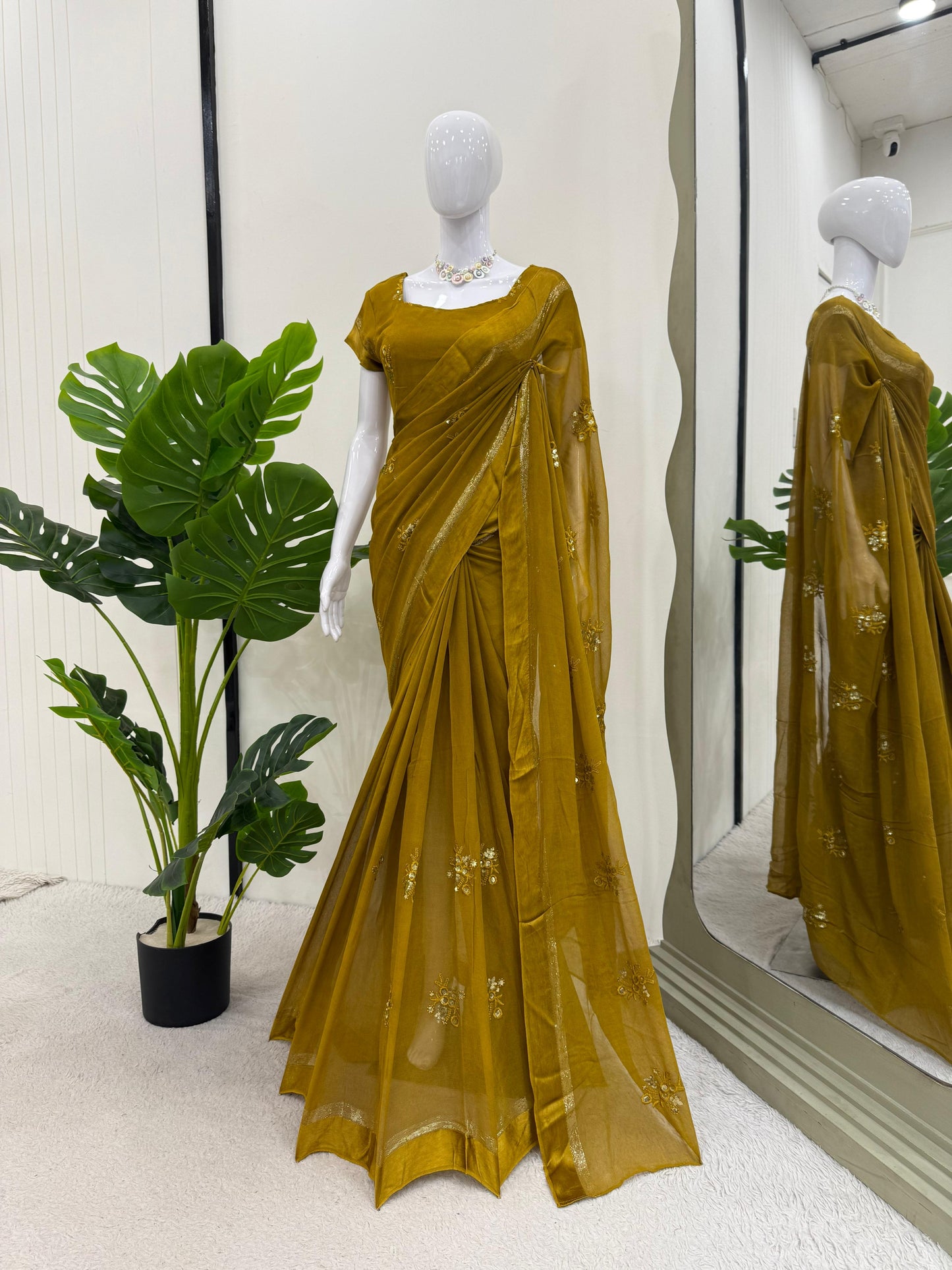 Viscose Patta Thread & Sequin Embroidery Work Saree