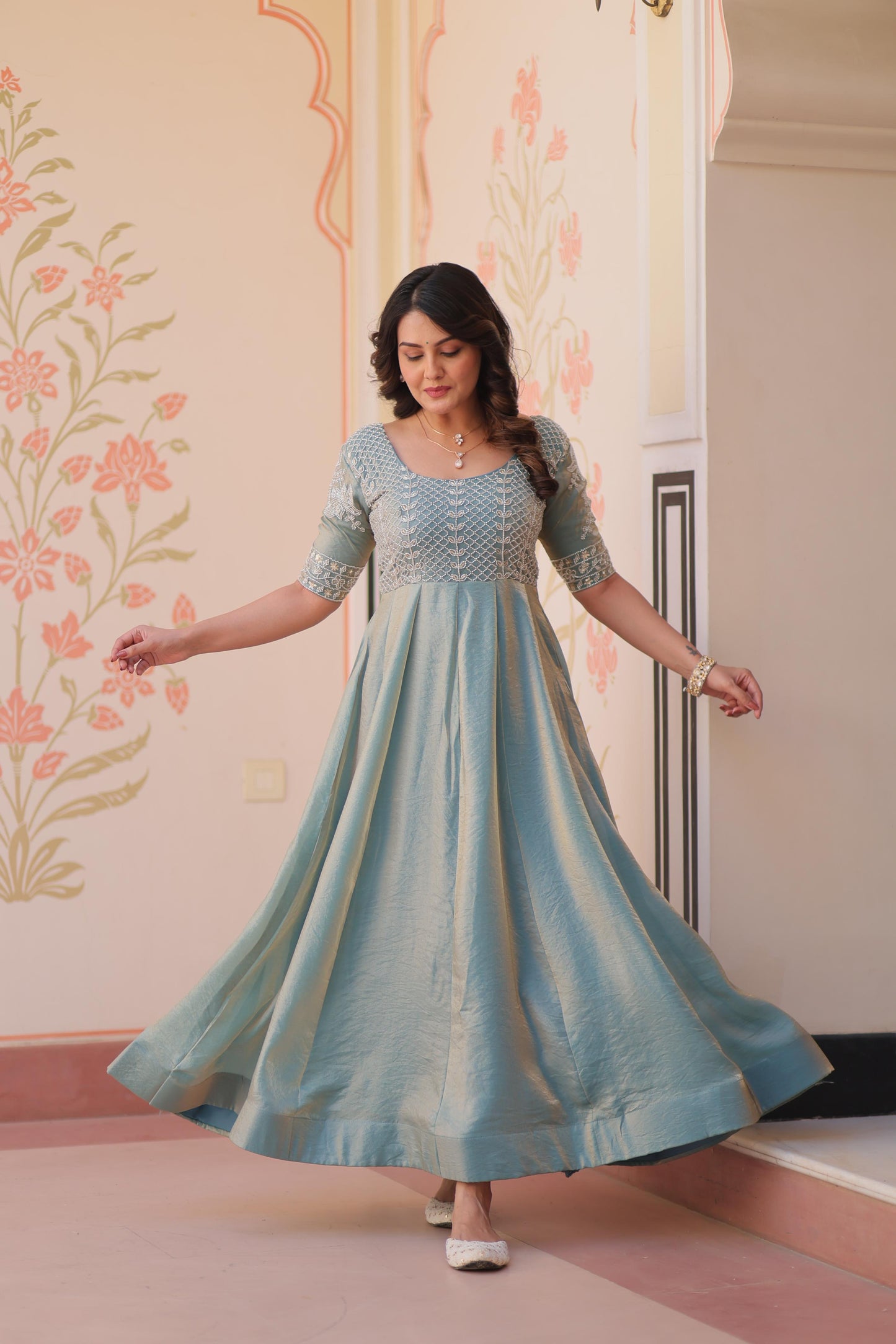 Round neck Beads Embroidered Gown