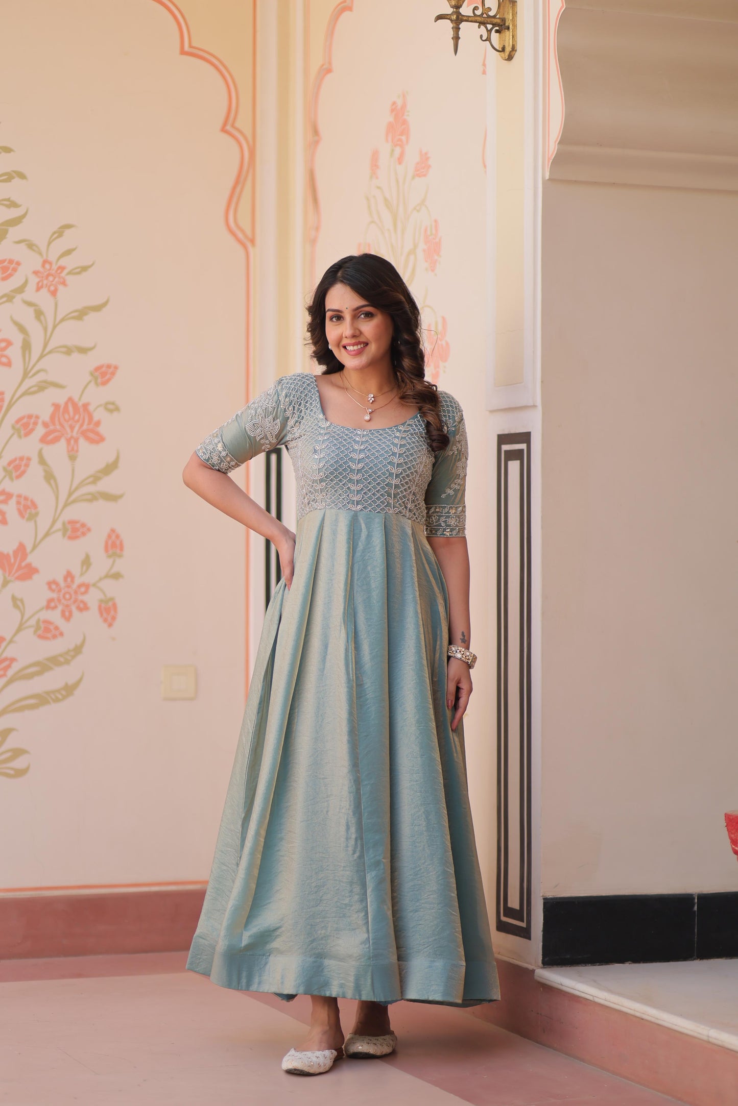 Round neck Beads Embroidered Gown