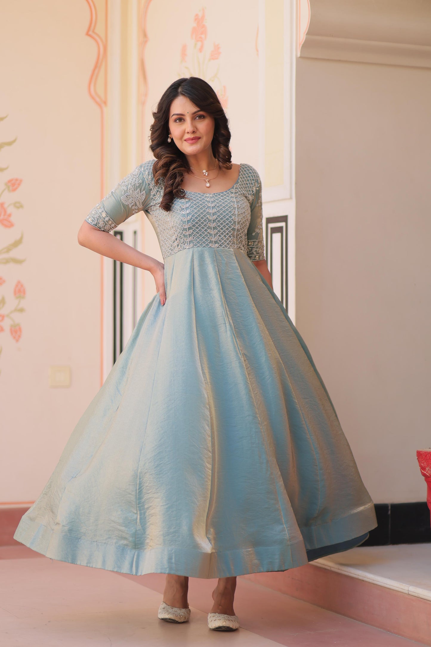 Round neck Beads Embroidered Gown