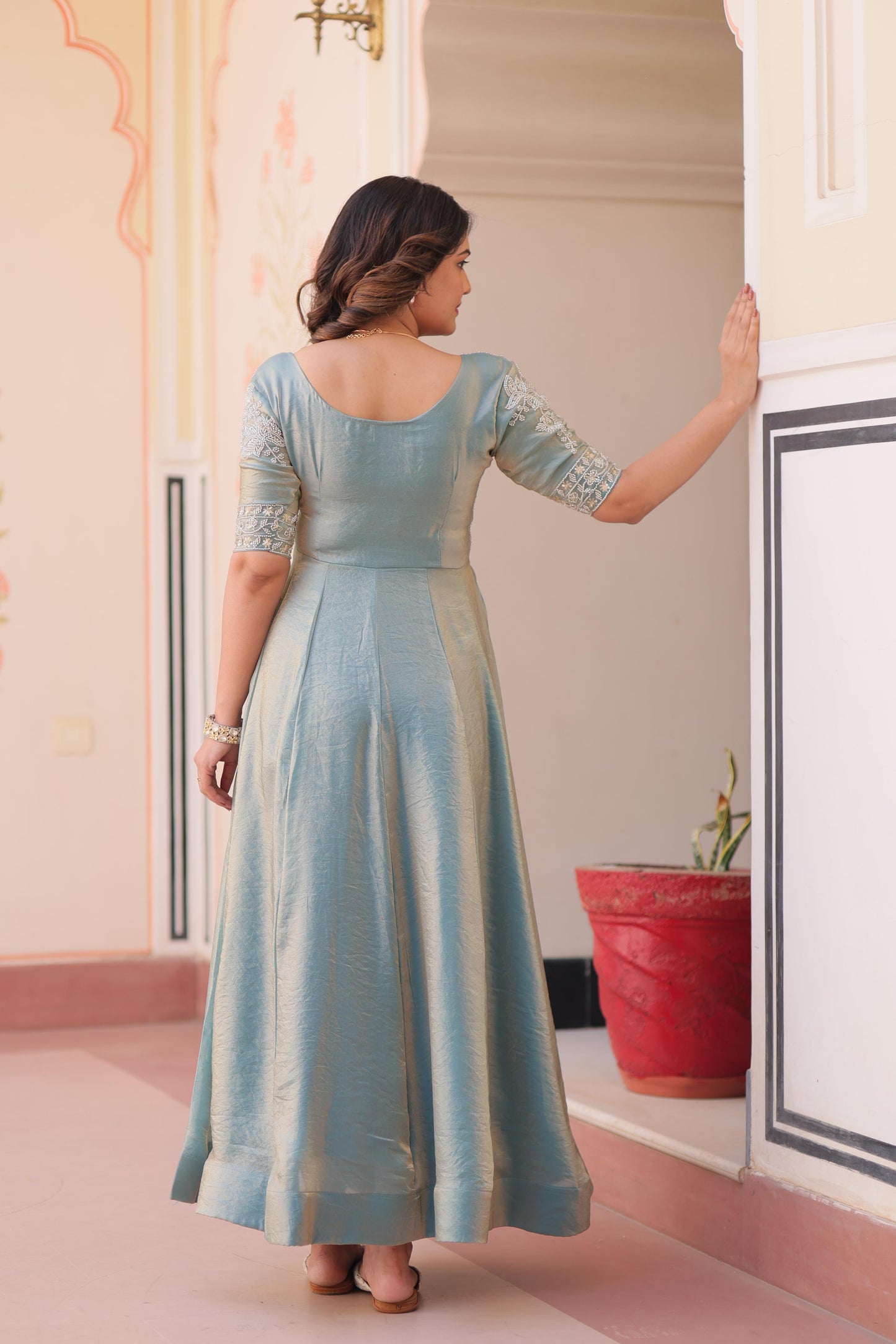 Round neck Beads Embroidered Gown