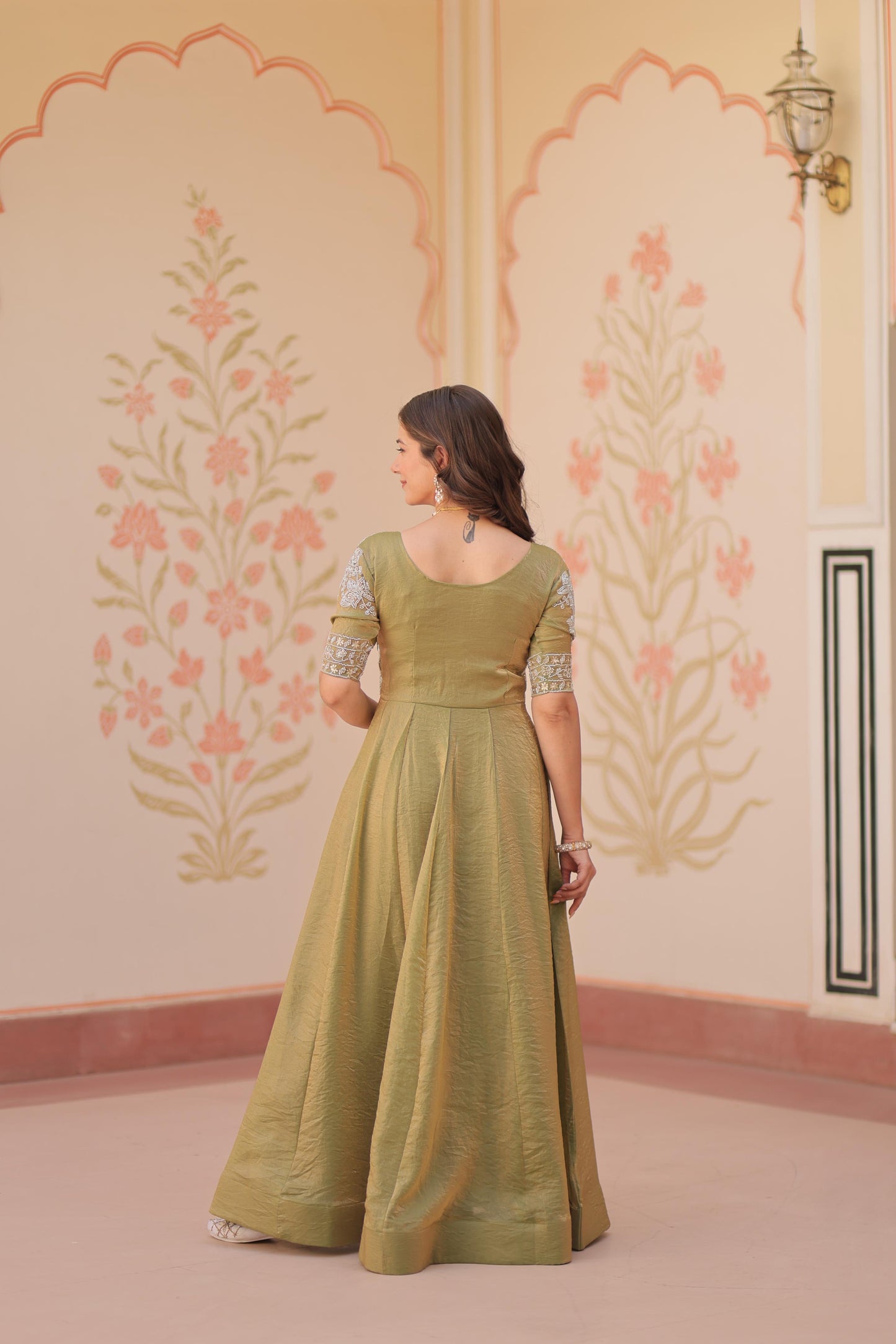 Round neck Beads Embroidered Gown