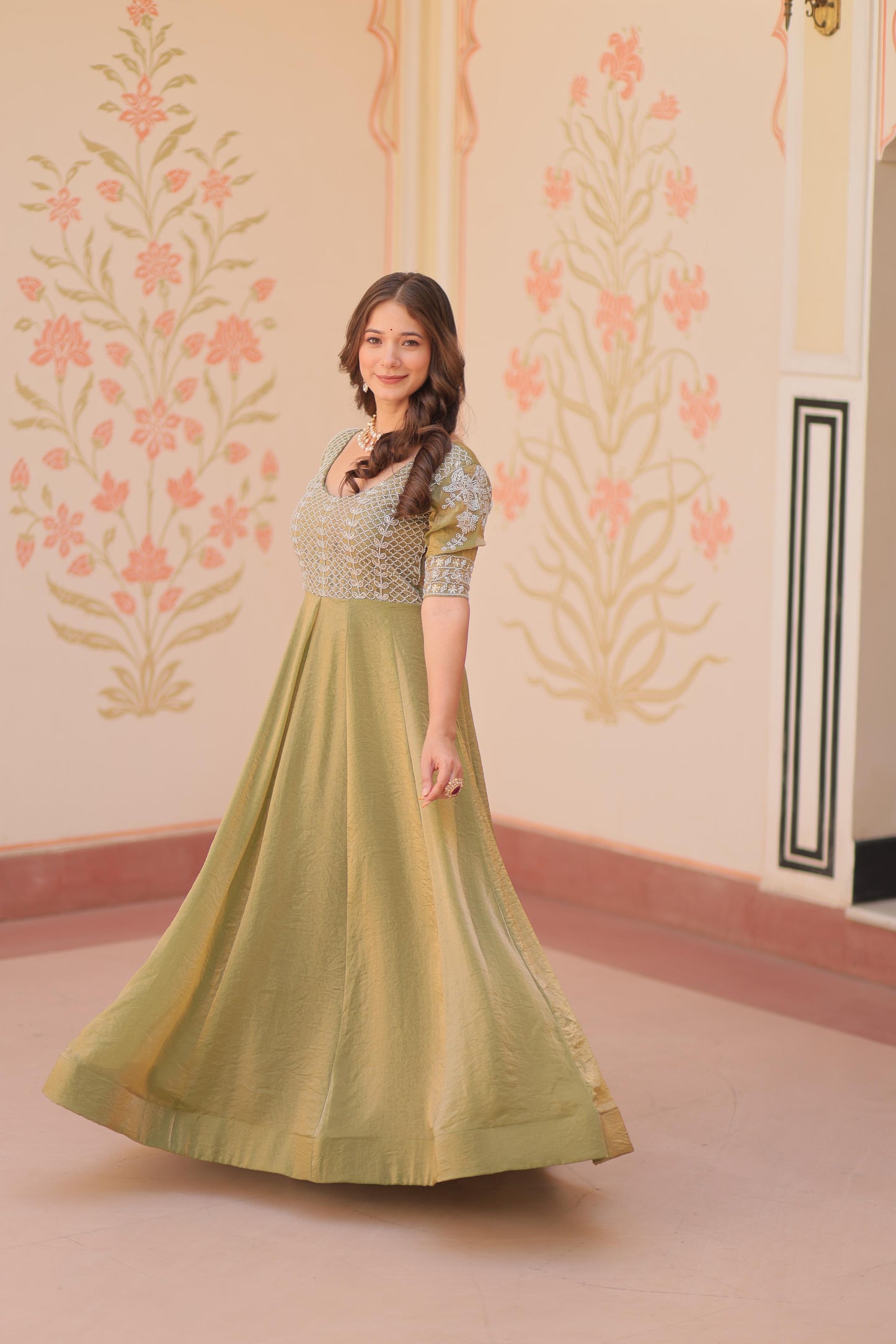 Round neck Beads Embroidered Gown