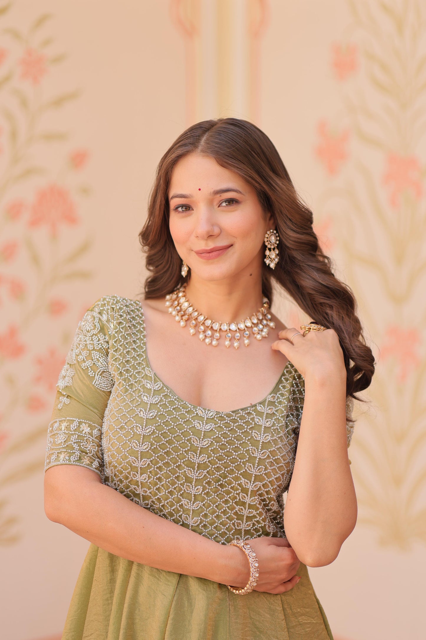 Round neck Beads Embroidered Gown