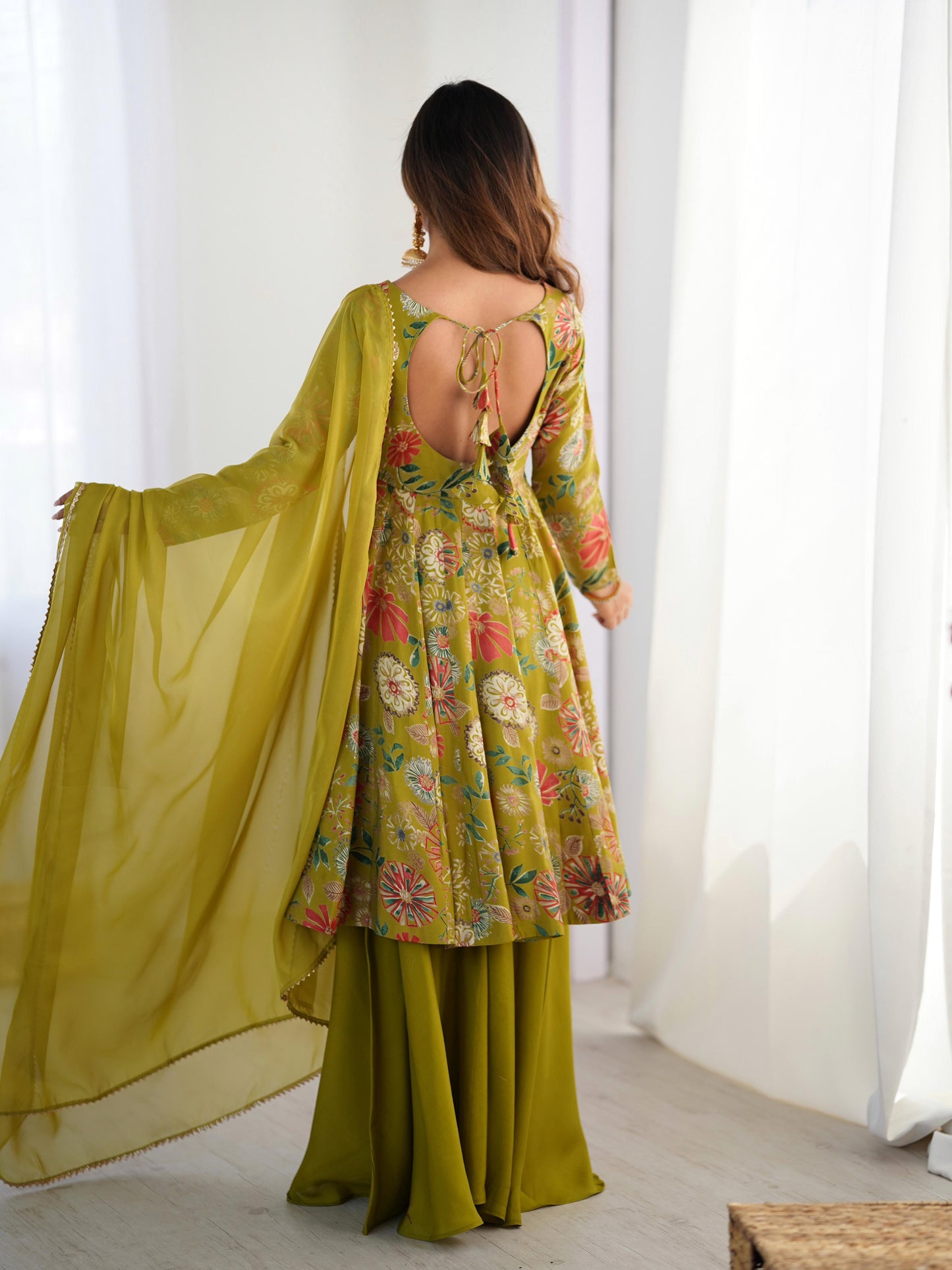 Mahendi Romansilk Chanderi with Discharge Print Kediya kurta Set
