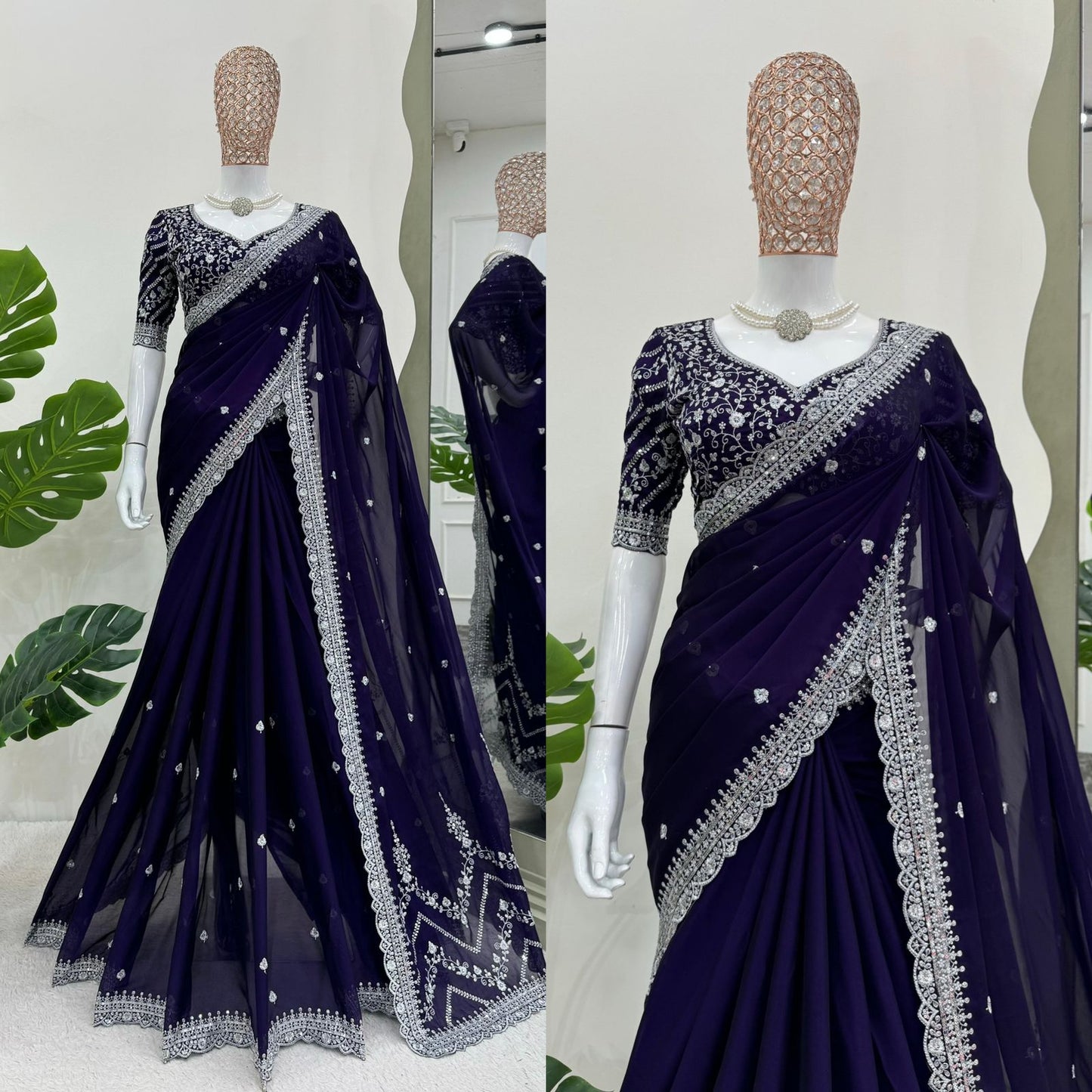 Premium Rangoli Silk Sequin embroidery Saree