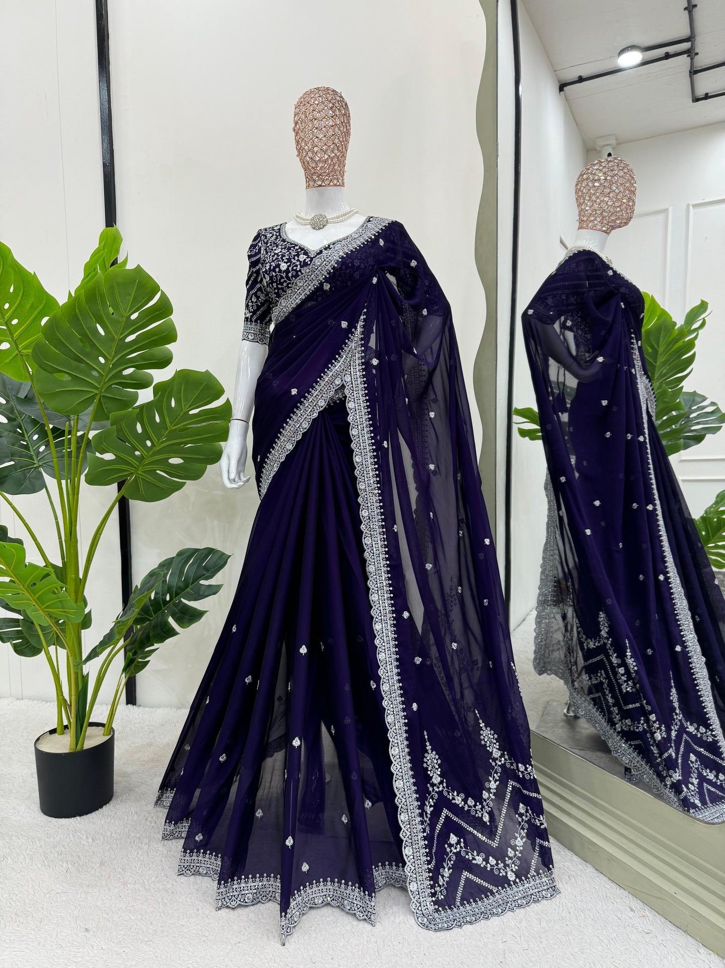 Premium Rangoli Silk Sequin embroidery Saree