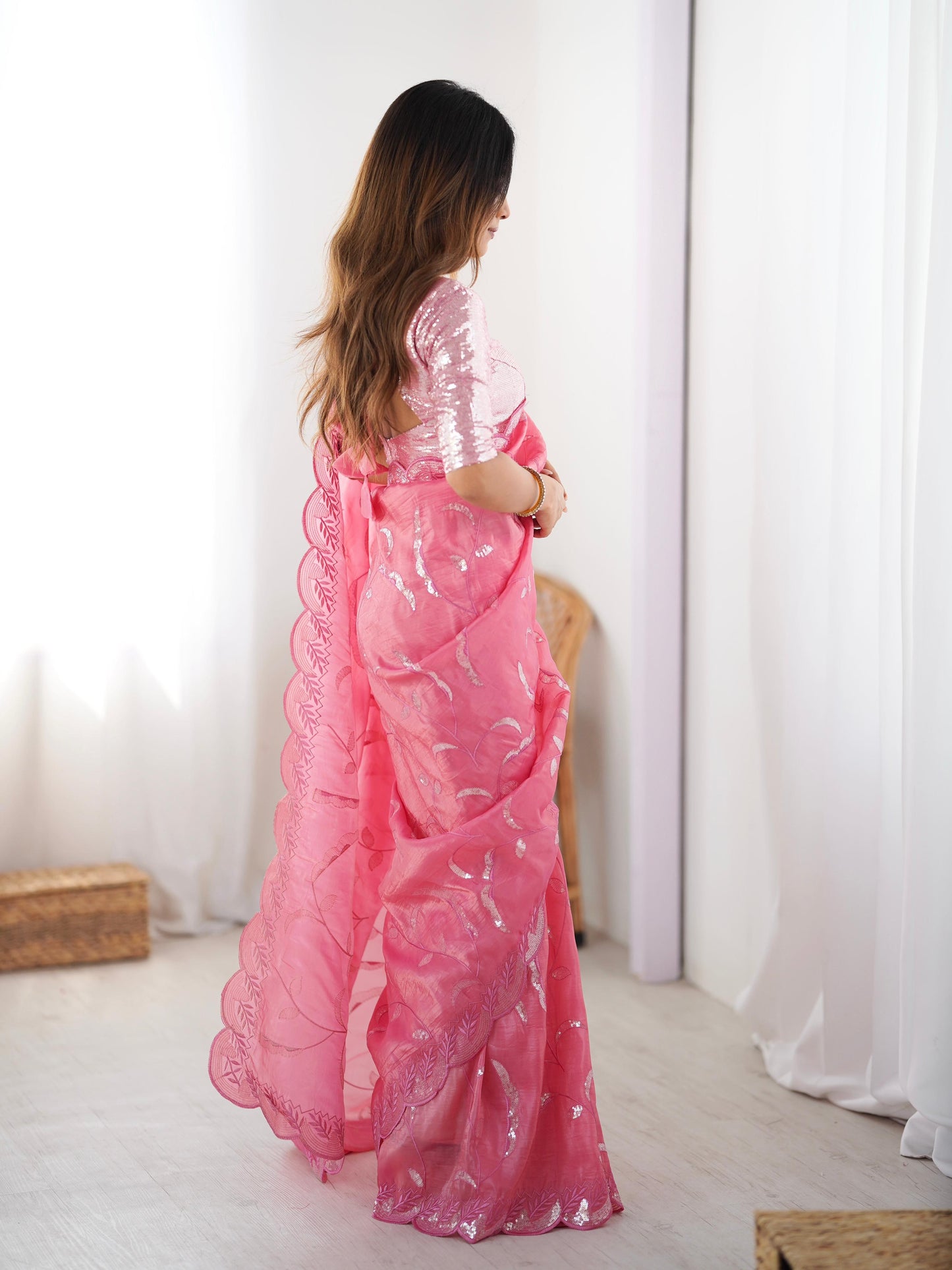 Gold Crush Sequin Embroidery Work Saree