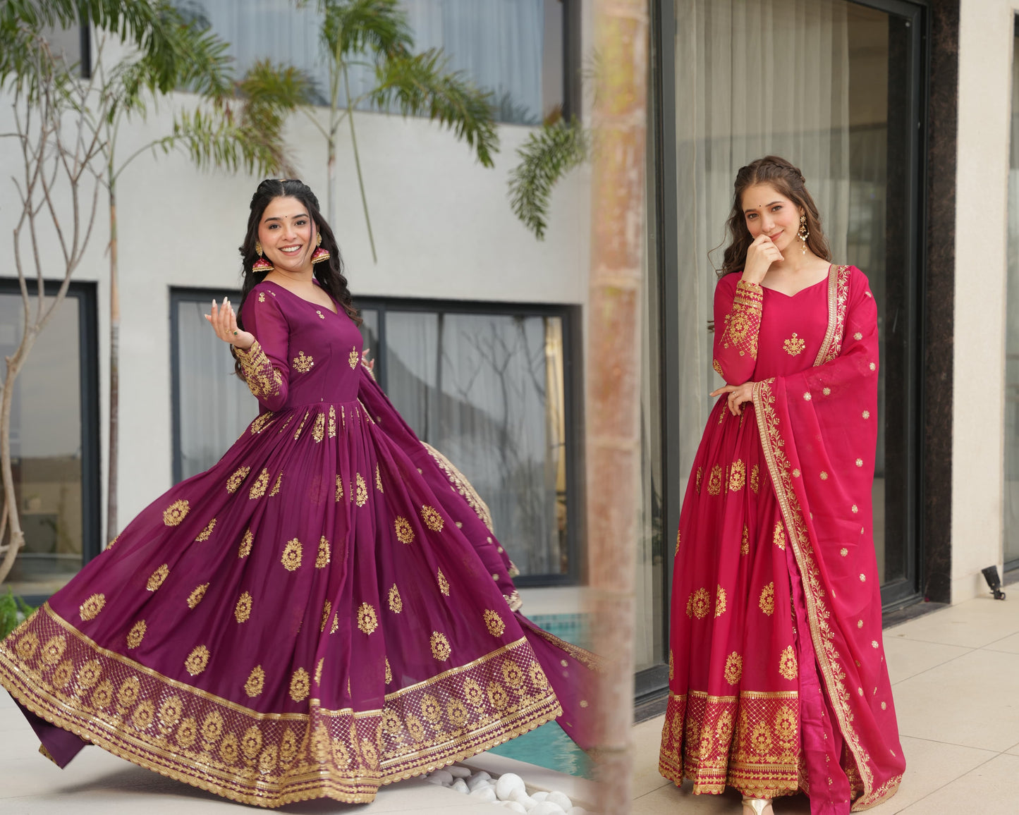 Gorgeous Star Georgette With Sequins Work Gown With Dupatta