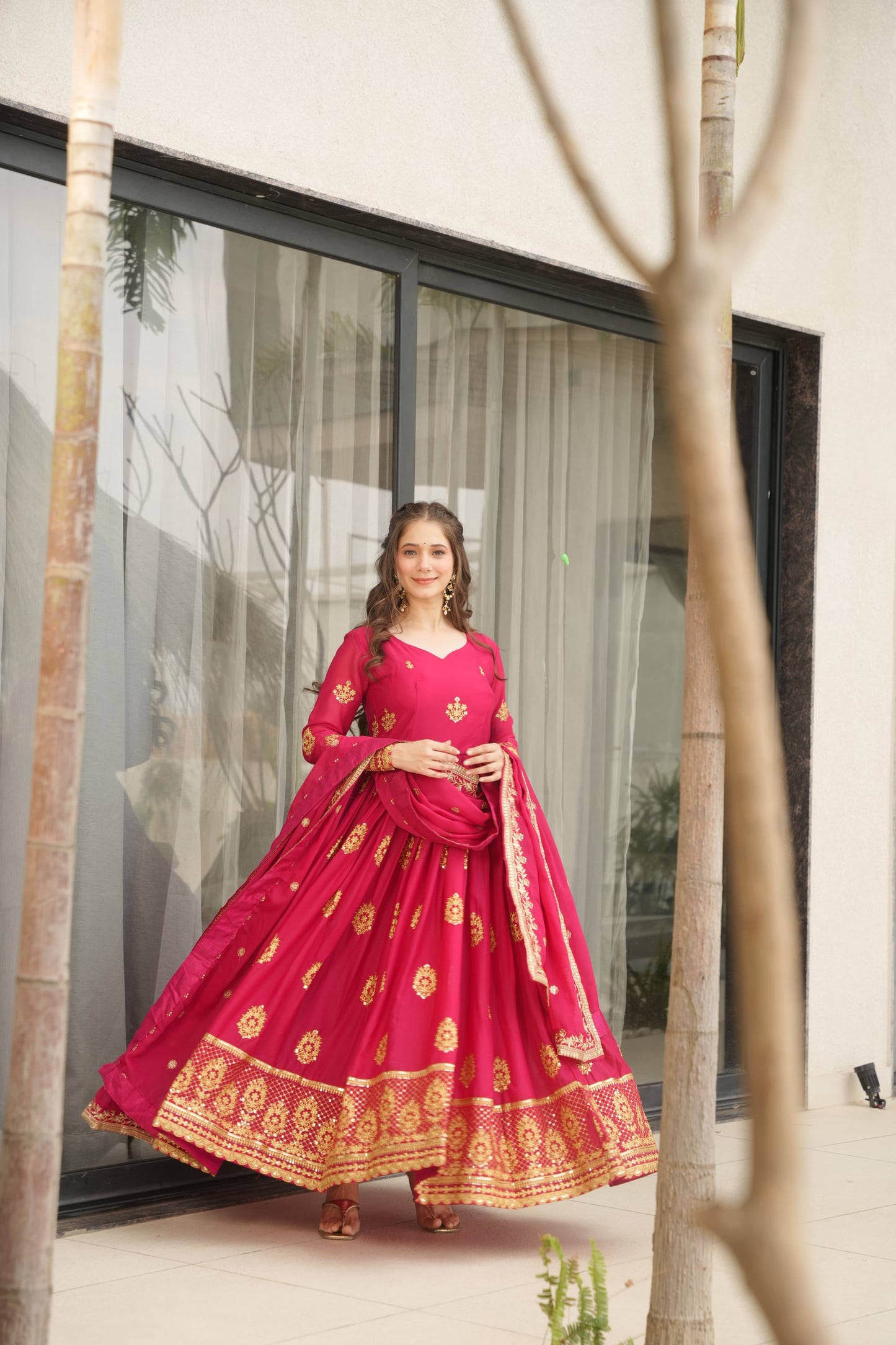 Gorgeous Star Georgette With Sequins Work Gown With Dupatta