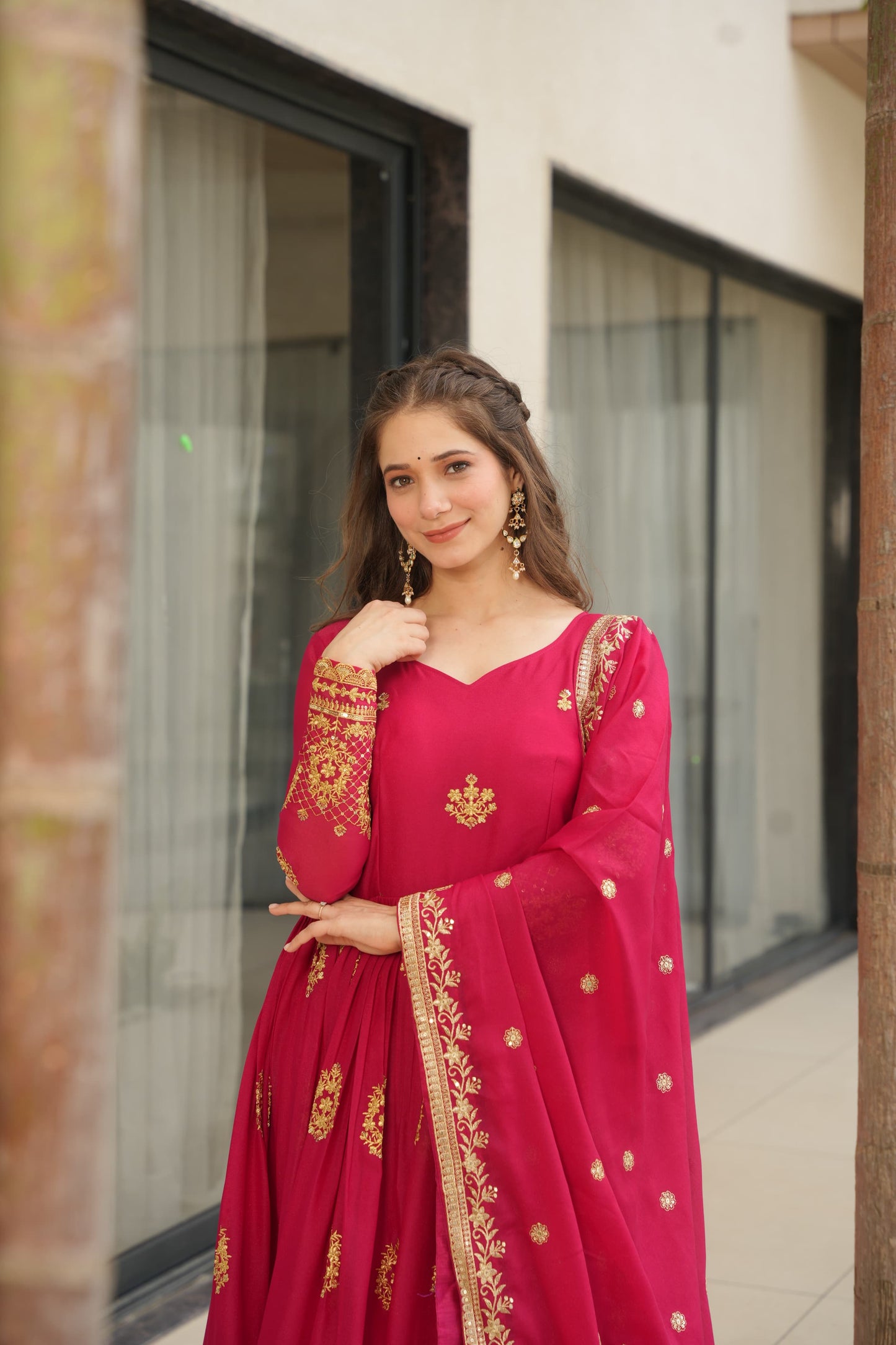 Gorgeous Star Georgette With Sequins Work Gown With Dupatta