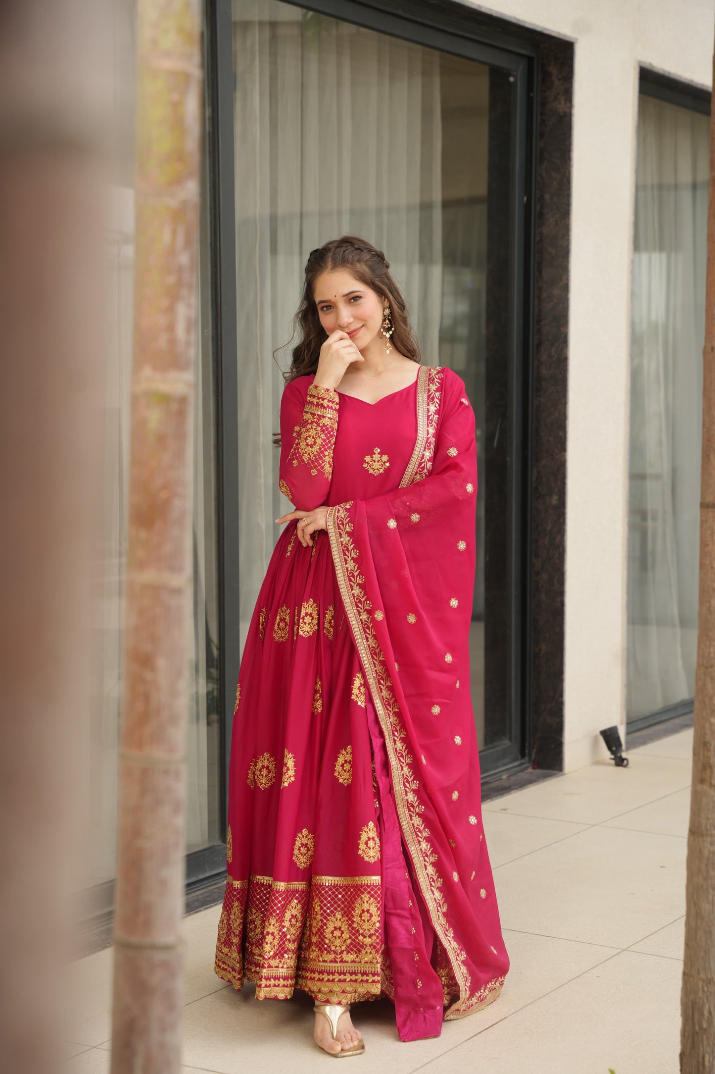 Gorgeous Star Georgette With Sequins Work Gown With Dupatta