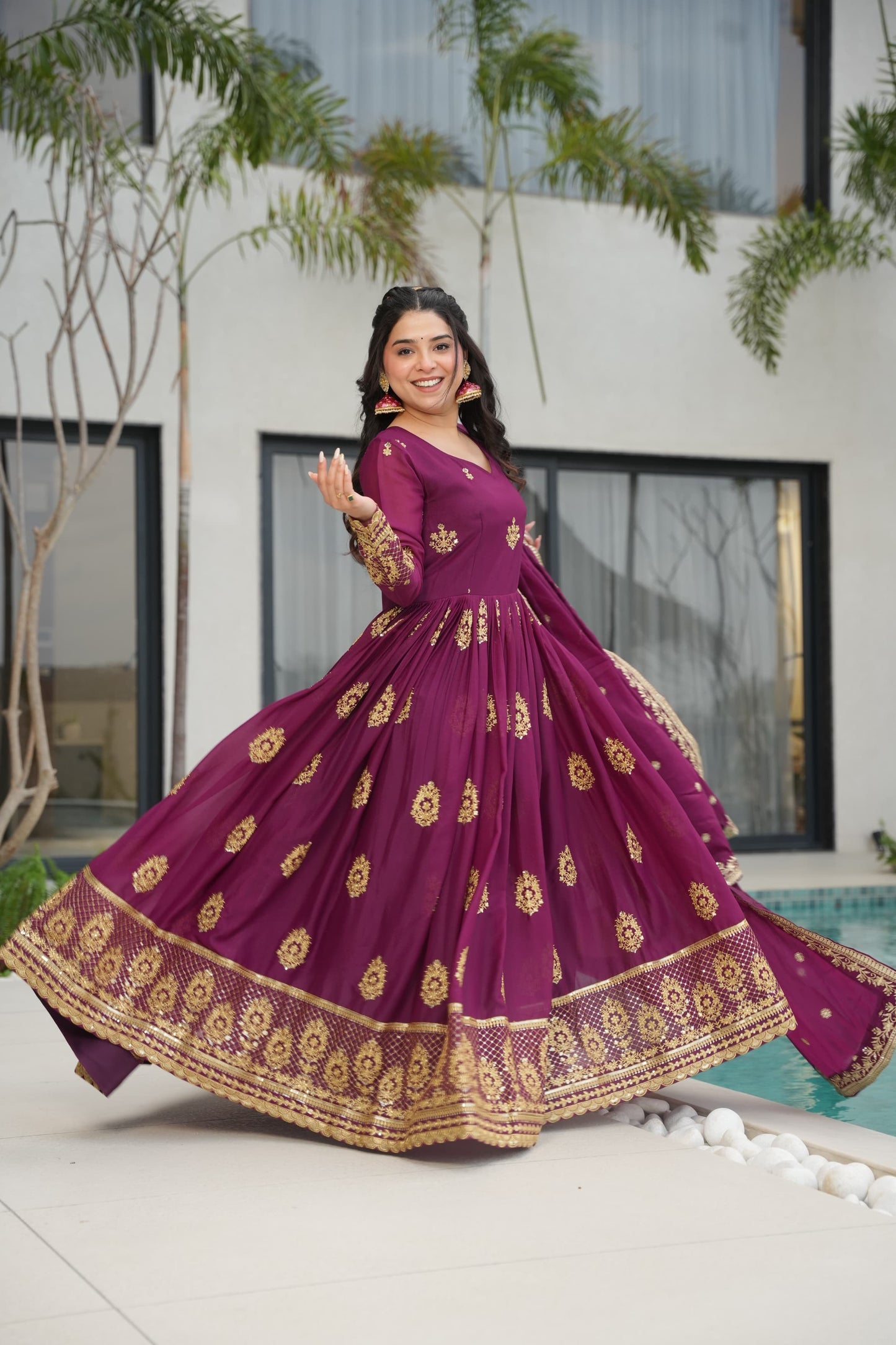 Gorgeous Star Georgette With Sequins Work Gown With Dupatta