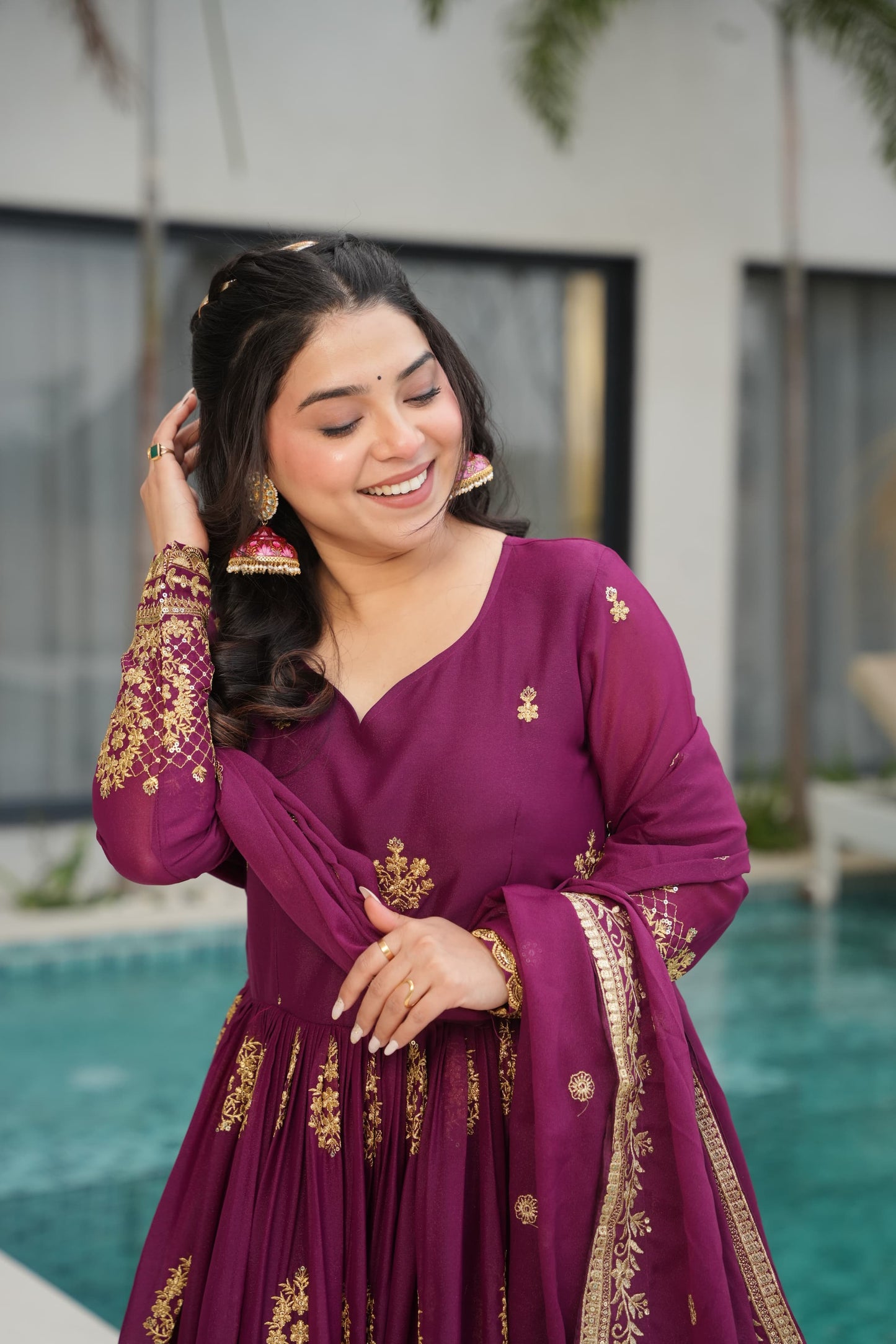 Gorgeous Star Georgette With Sequins Work Gown With Dupatta
