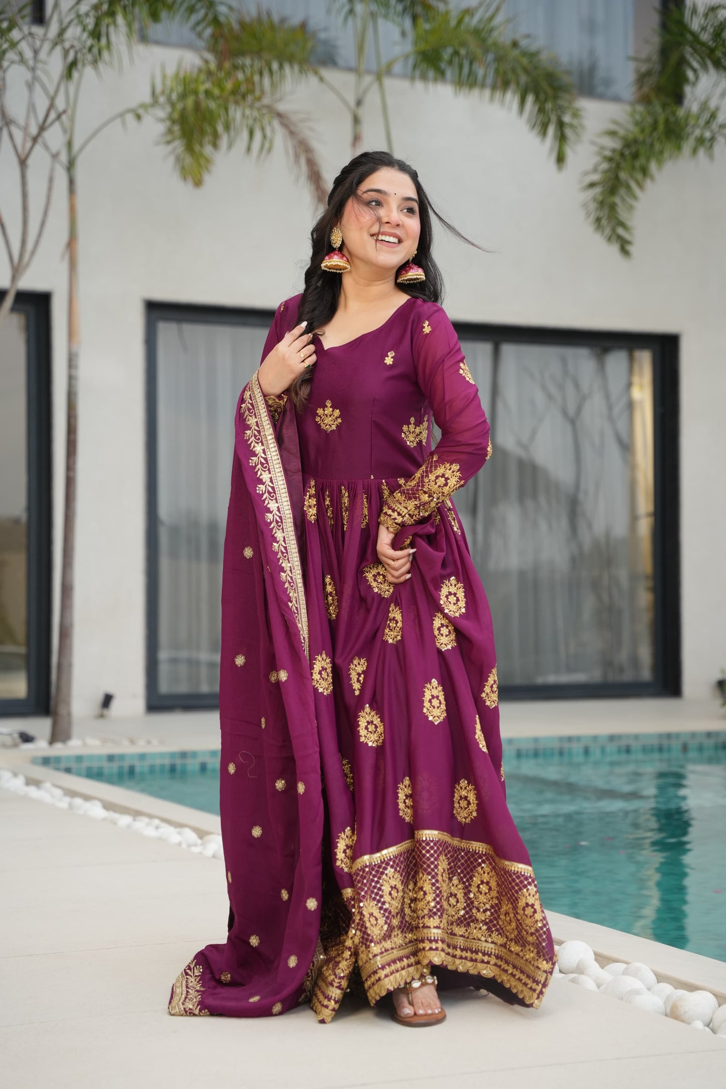Gorgeous Star Georgette With Sequins Work Gown With Dupatta