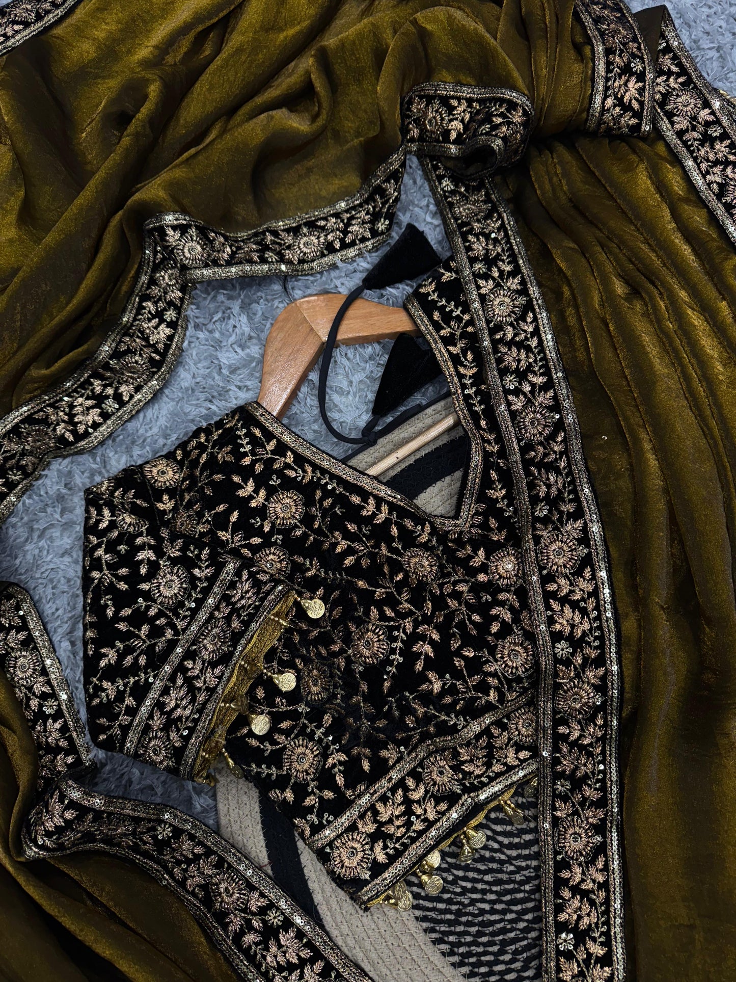 Brown Space Silk Sequins and Zari Embroidery Work Saree