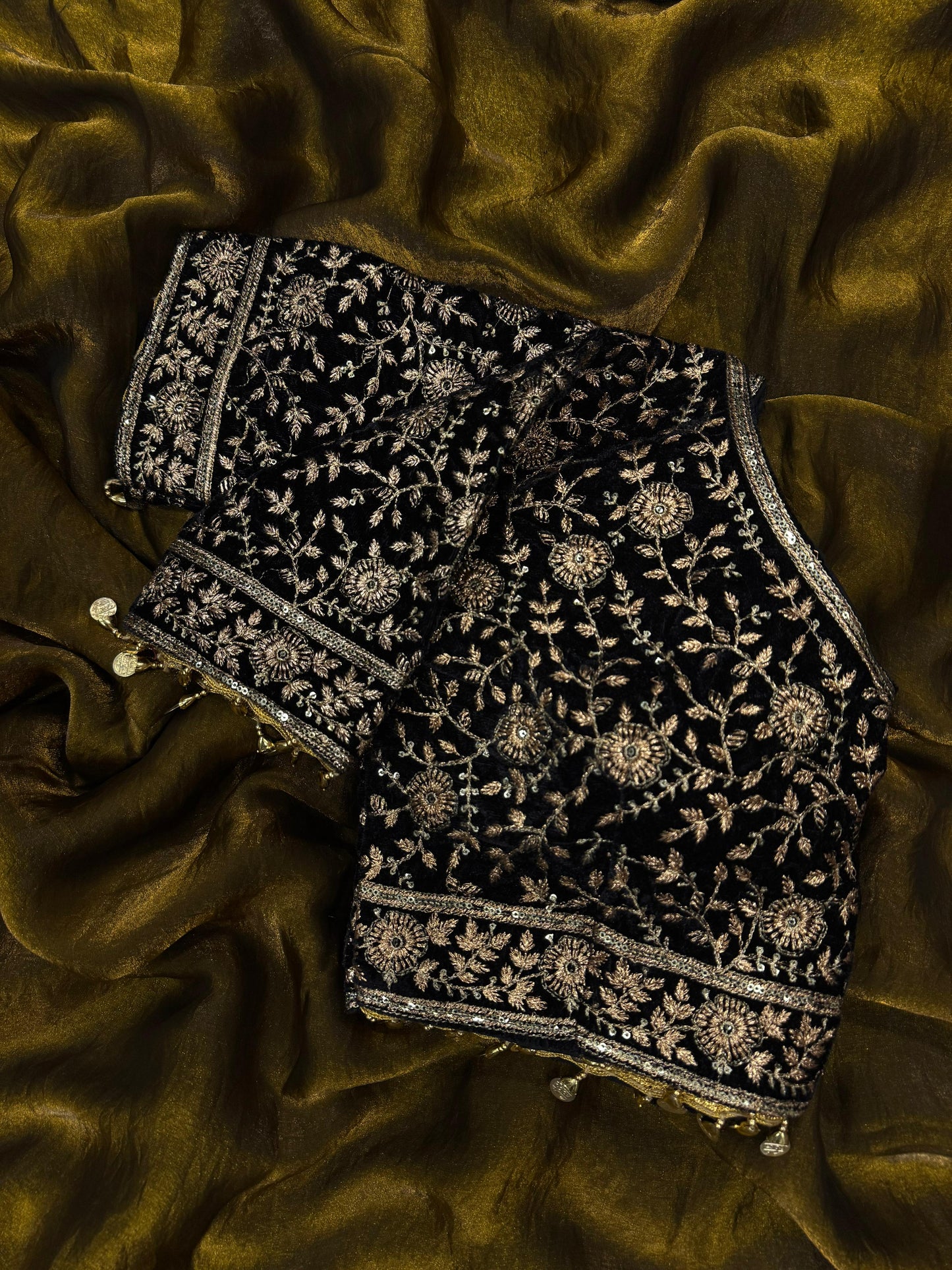 Brown Space Silk Sequins and Zari Embroidery Work Saree