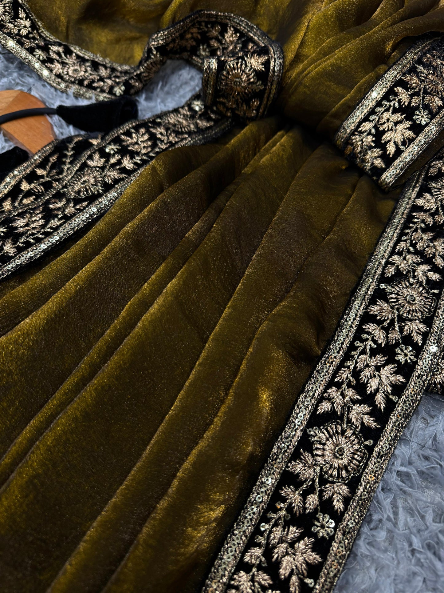 Brown Space Silk Sequins and Zari Embroidery Work Saree