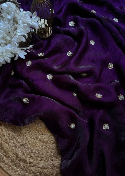 Purple Pure Space Silk With Elegant Texture Saree