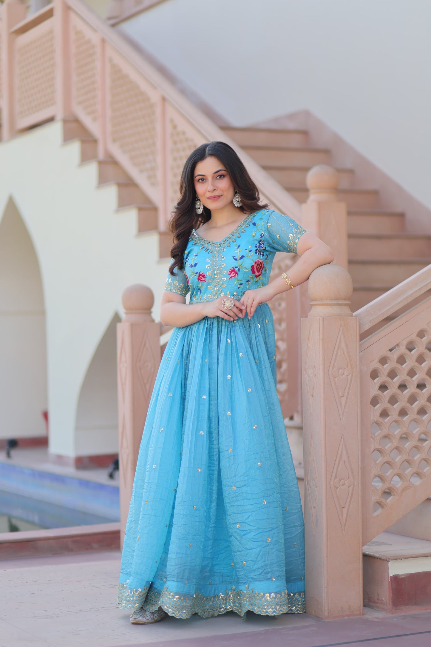 Gold Crush Zari & Sequins Work Gown