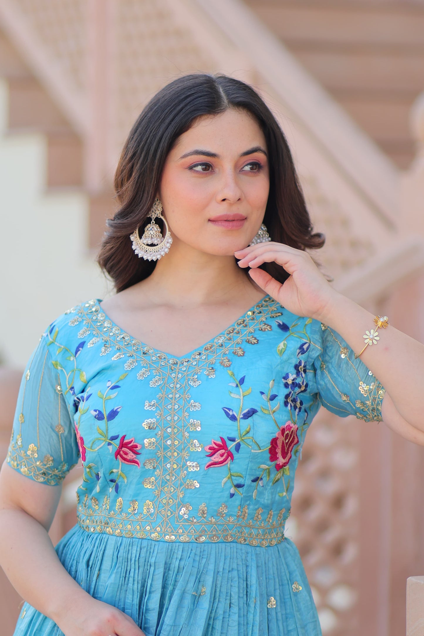 Gold Crush Zari & Sequins Work Gown