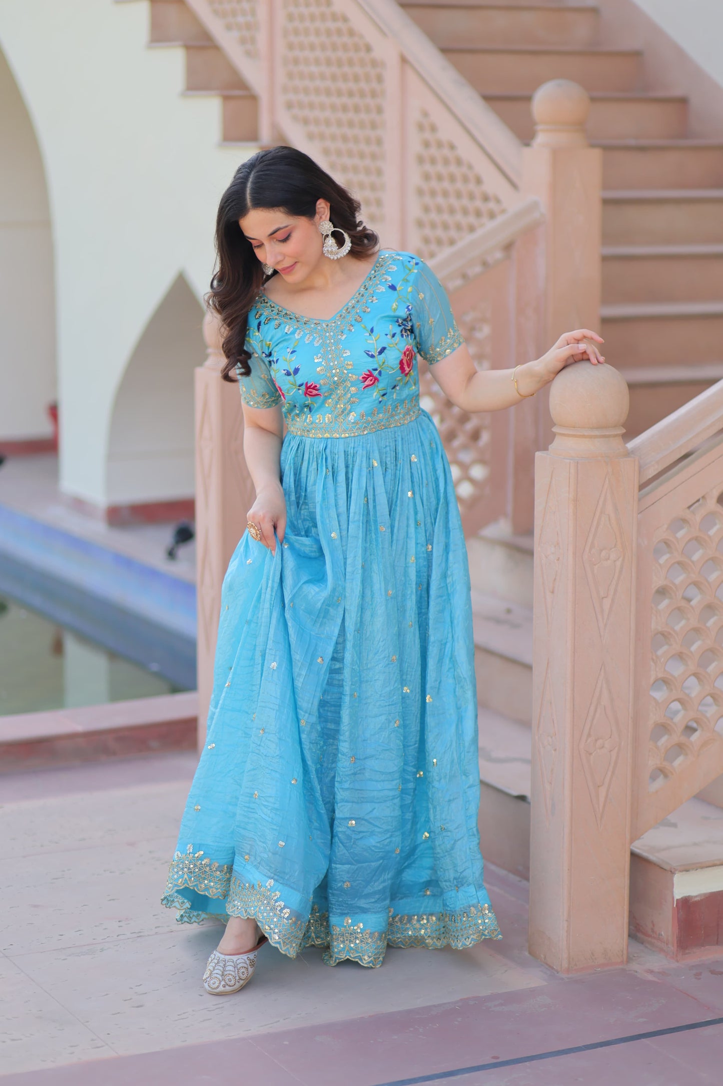 Gold Crush Zari & Sequins Work Gown