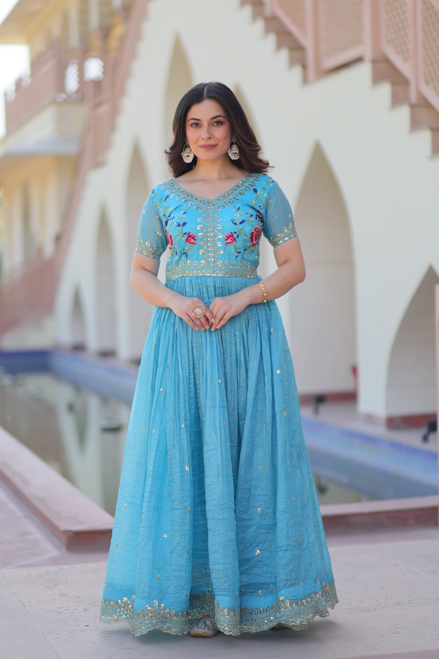 Gold Crush Zari & Sequins Work Gown