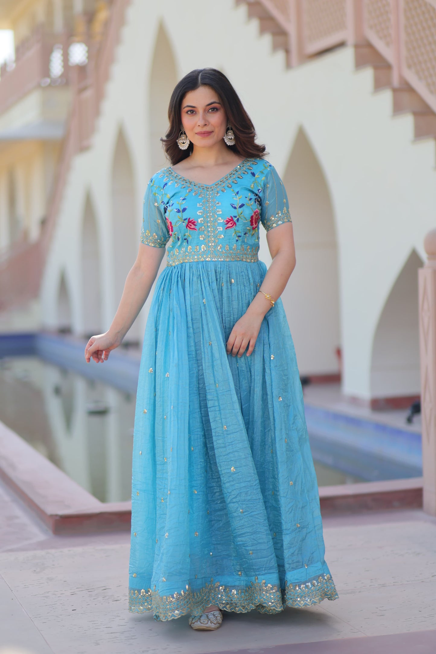 Gold Crush Zari & Sequins Work Gown