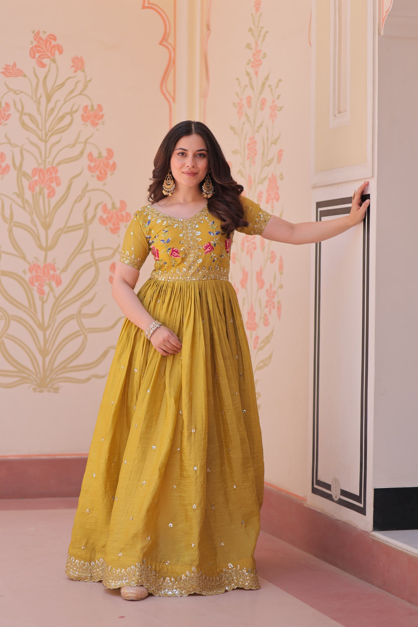 Gold Crush Zari & Sequins Work Gown