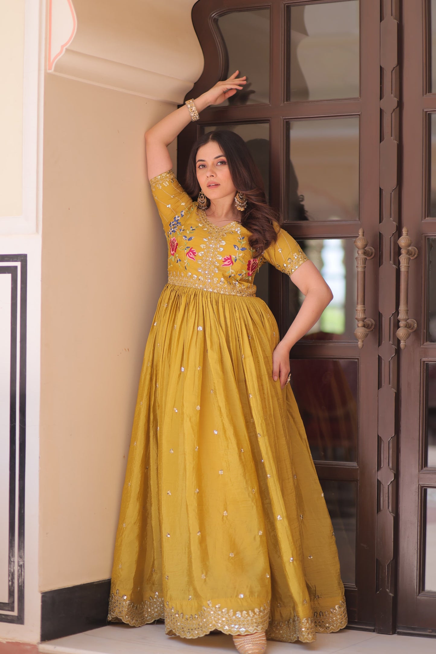 Gold Crush Zari & Sequins Work Gown