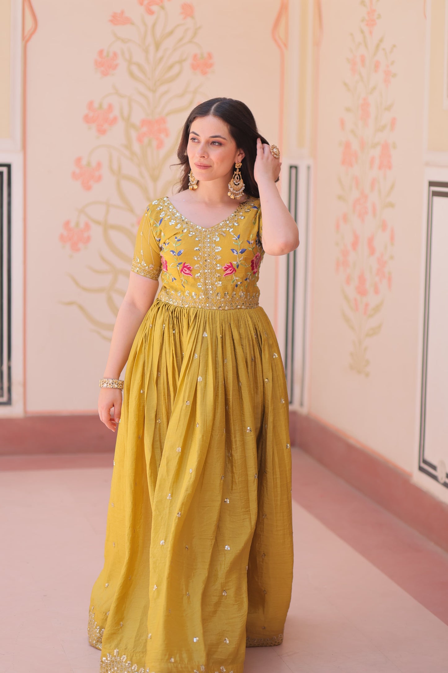 Gold Crush Zari & Sequins Work Gown