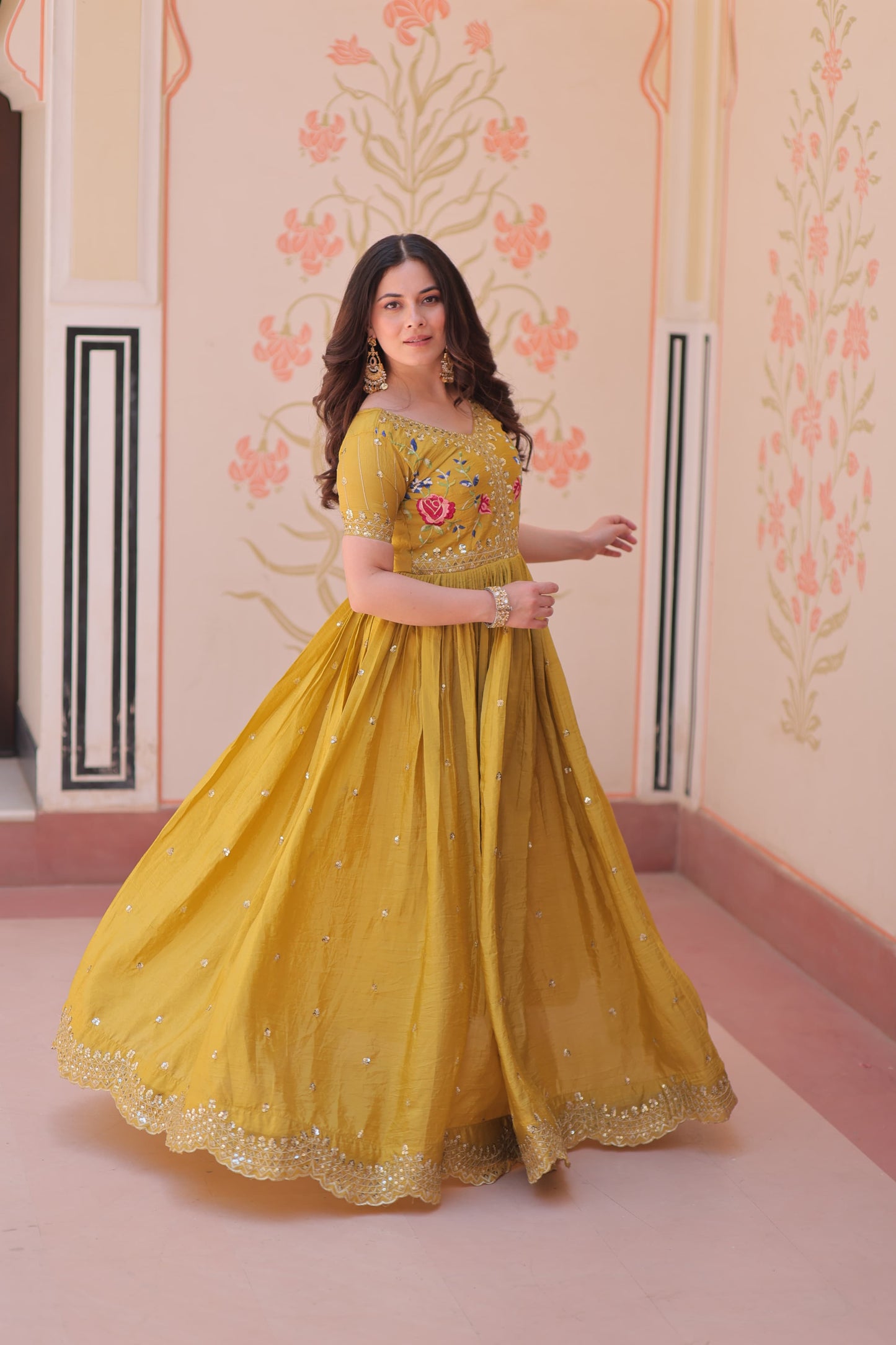 Gold Crush Zari & Sequins Work Gown