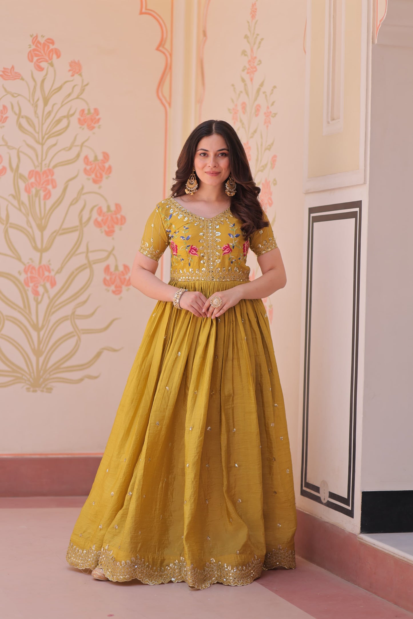 Gold Crush Zari & Sequins Work Gown