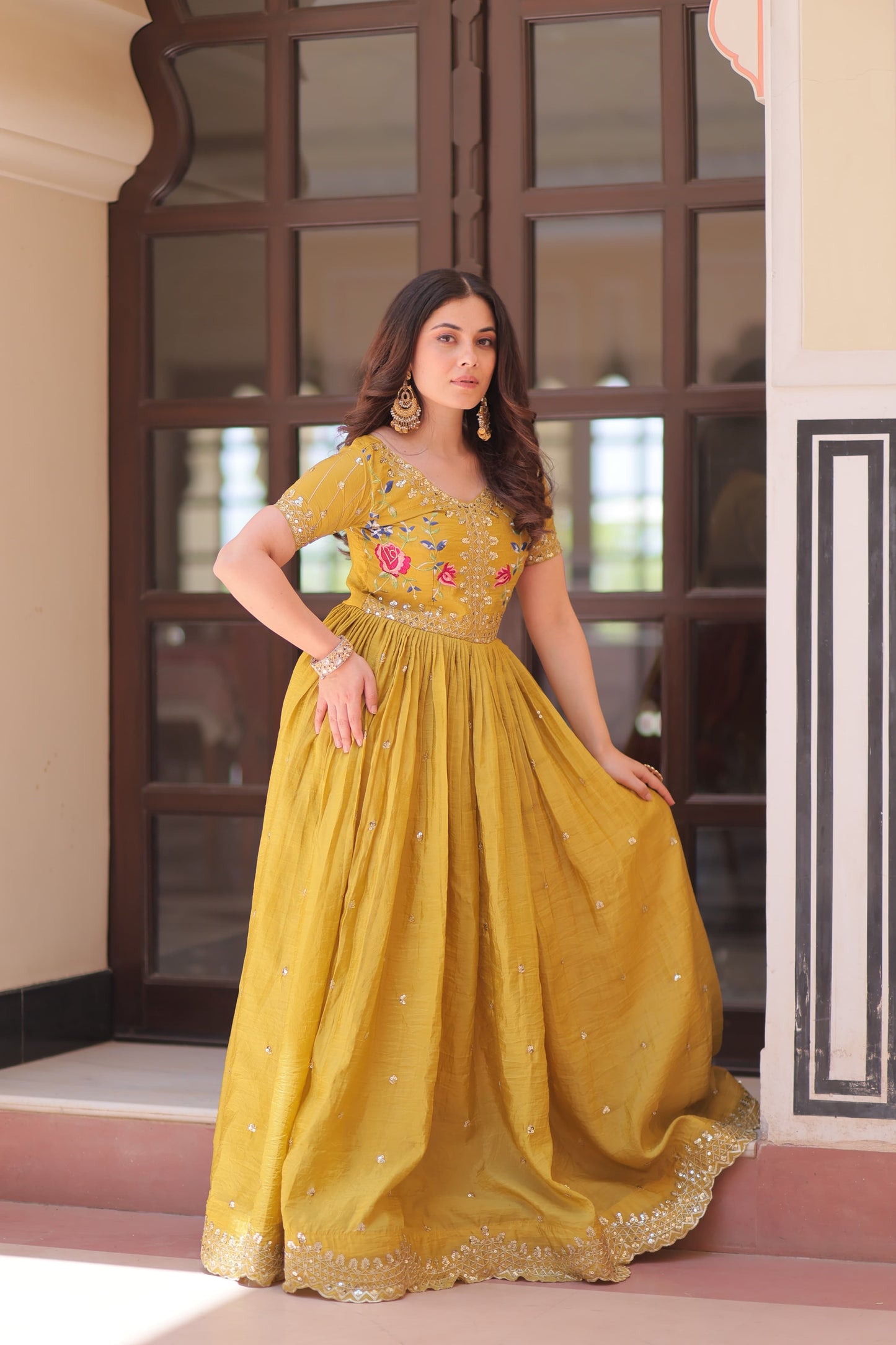 Gold Crush Zari & Sequins Work Gown