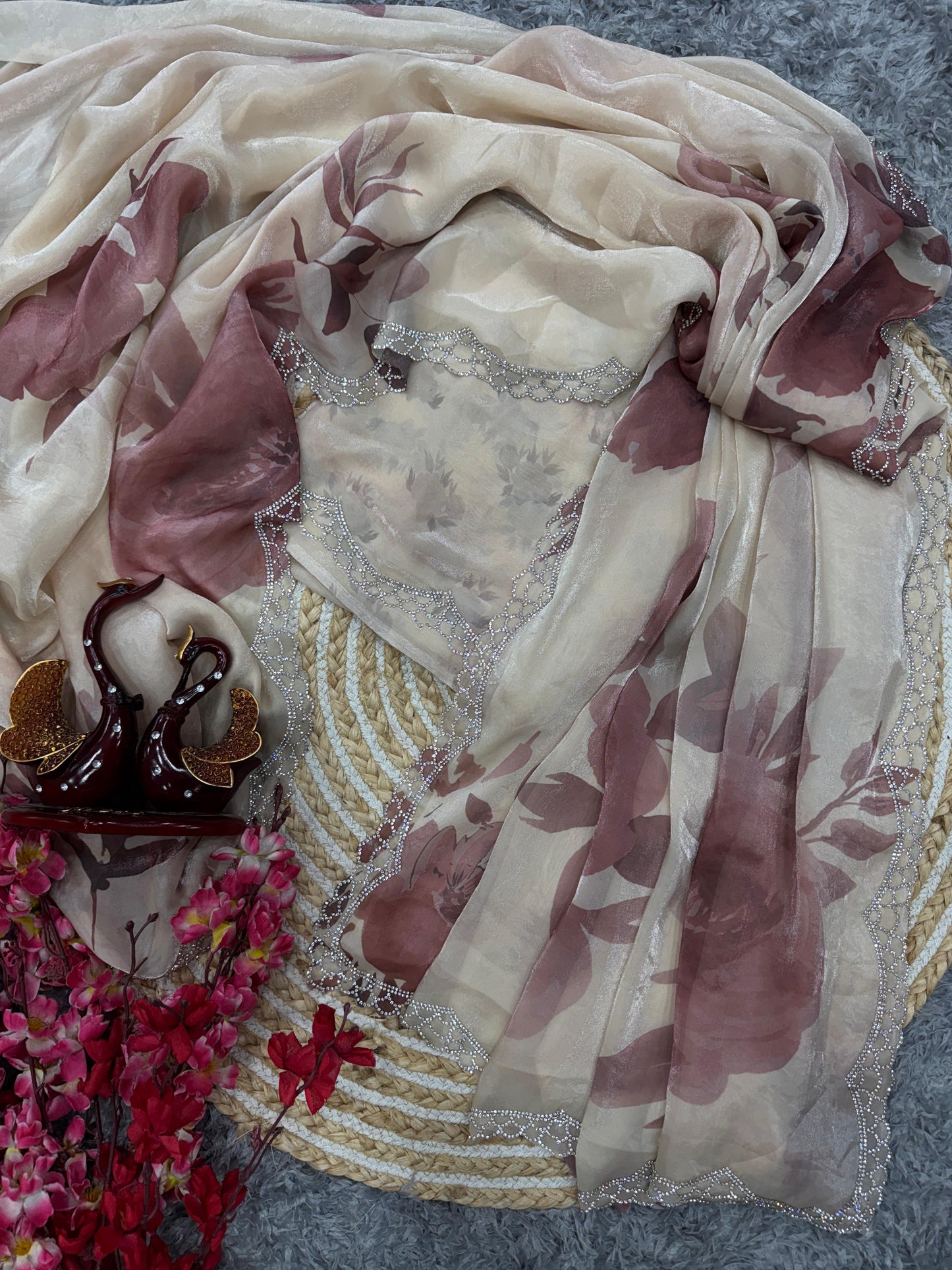 Floral Print Soft Space Silk Saree