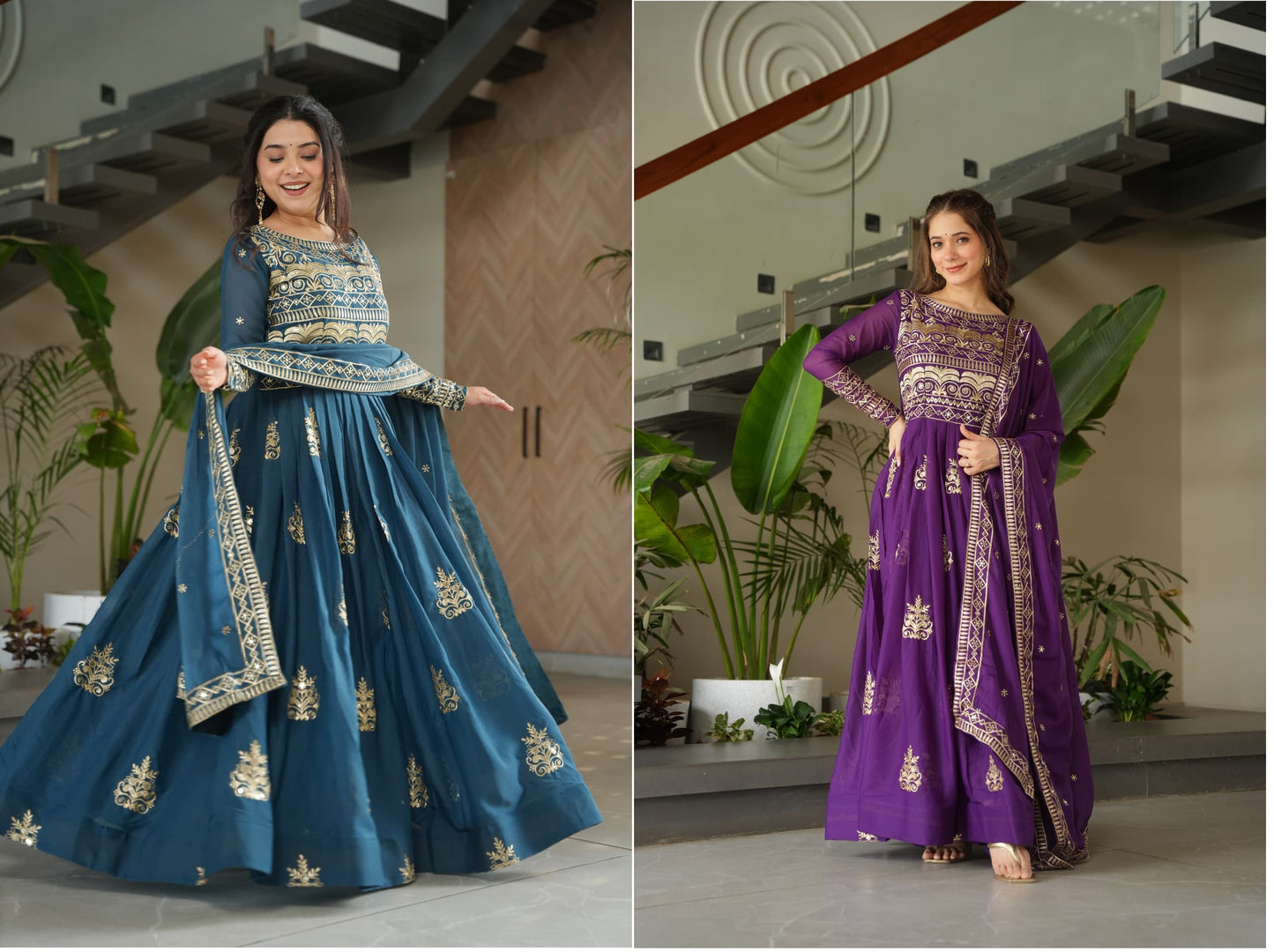 Rama Chinnon Sequins-Multi Beads Work Gown With Dupatta