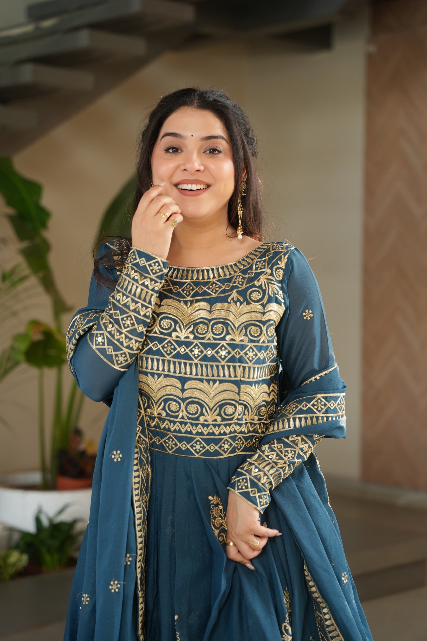 Rama Chinnon Sequins-Multi Beads Work Gown With Dupatta