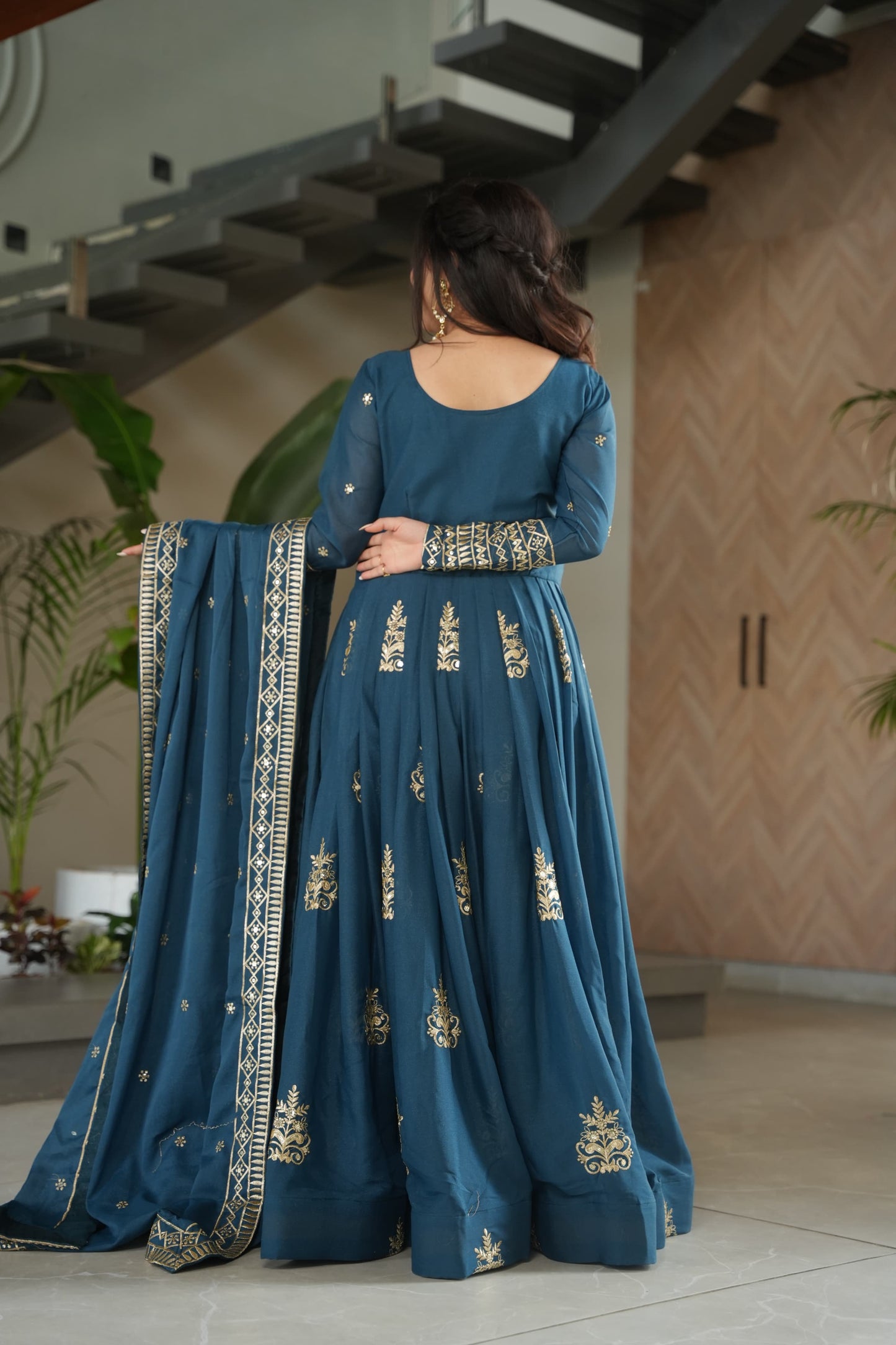 Rama Chinnon Sequins-Multi Beads Work Gown With Dupatta