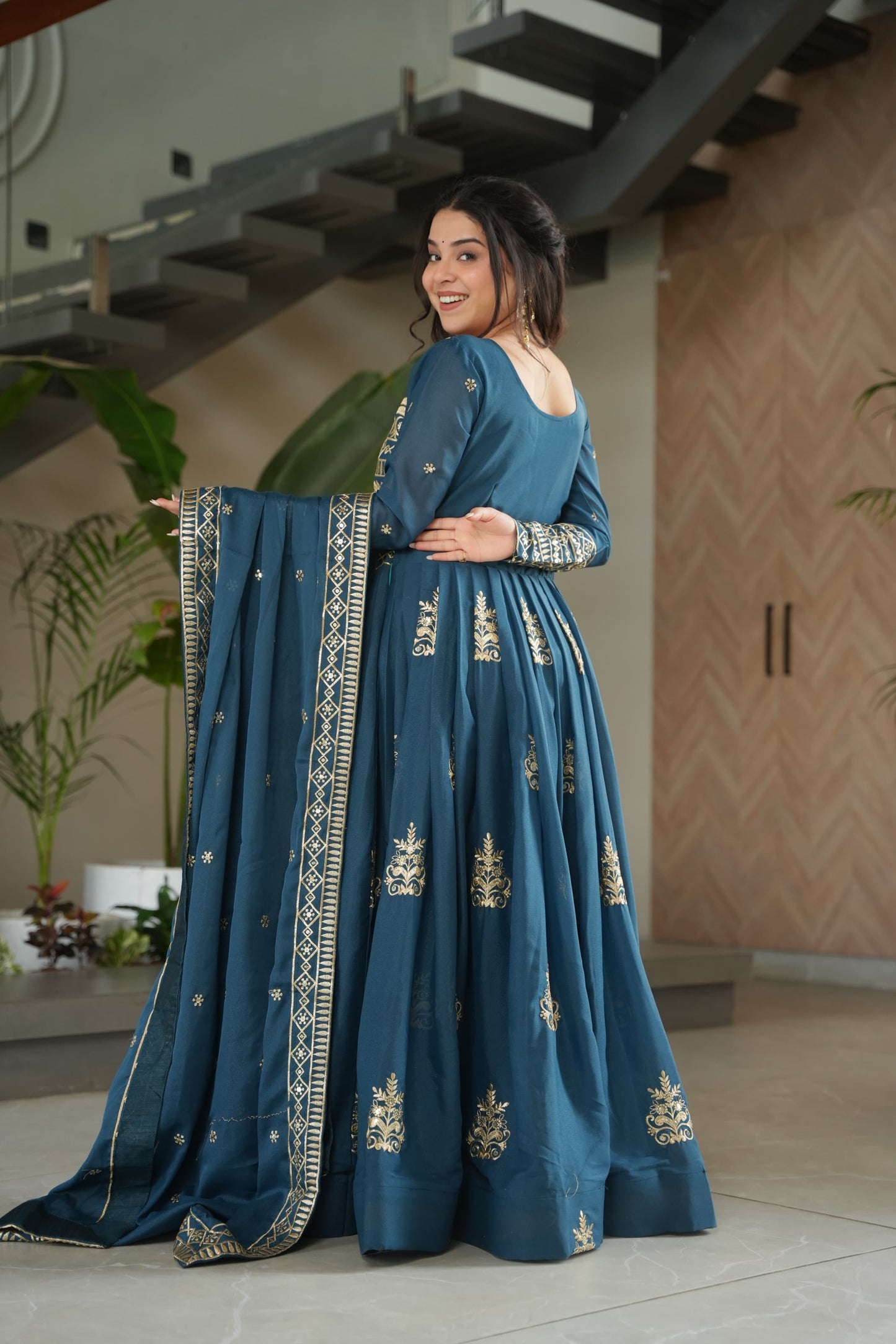Rama Chinnon Sequins-Multi Beads Work Gown With Dupatta
