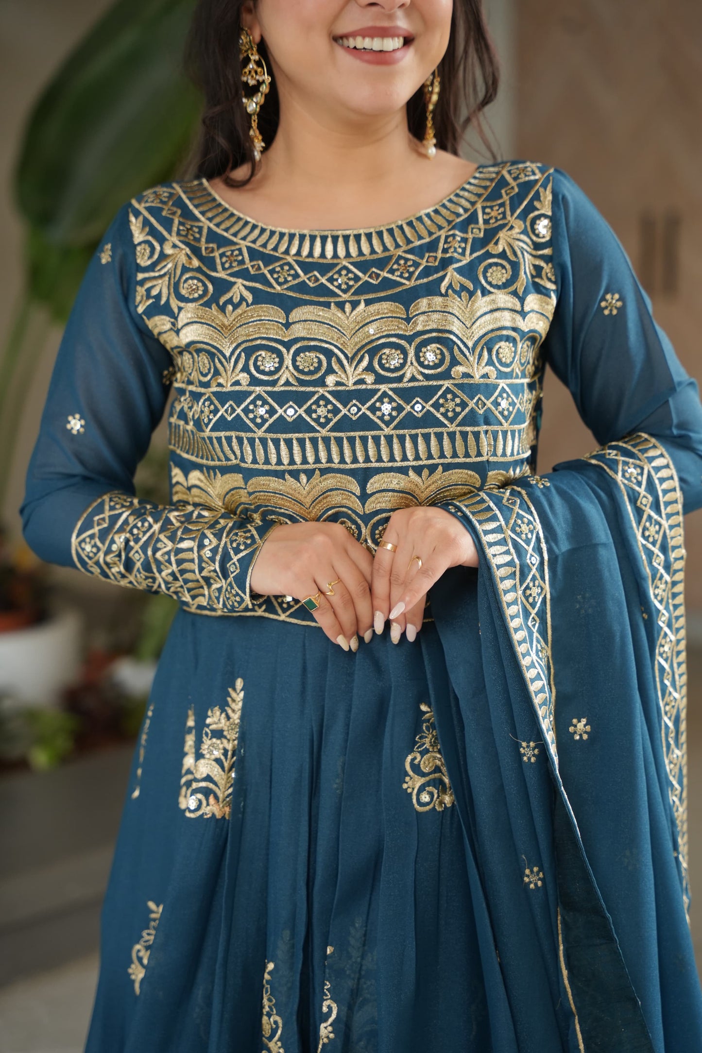 Rama Chinnon Sequins-Multi Beads Work Gown With Dupatta