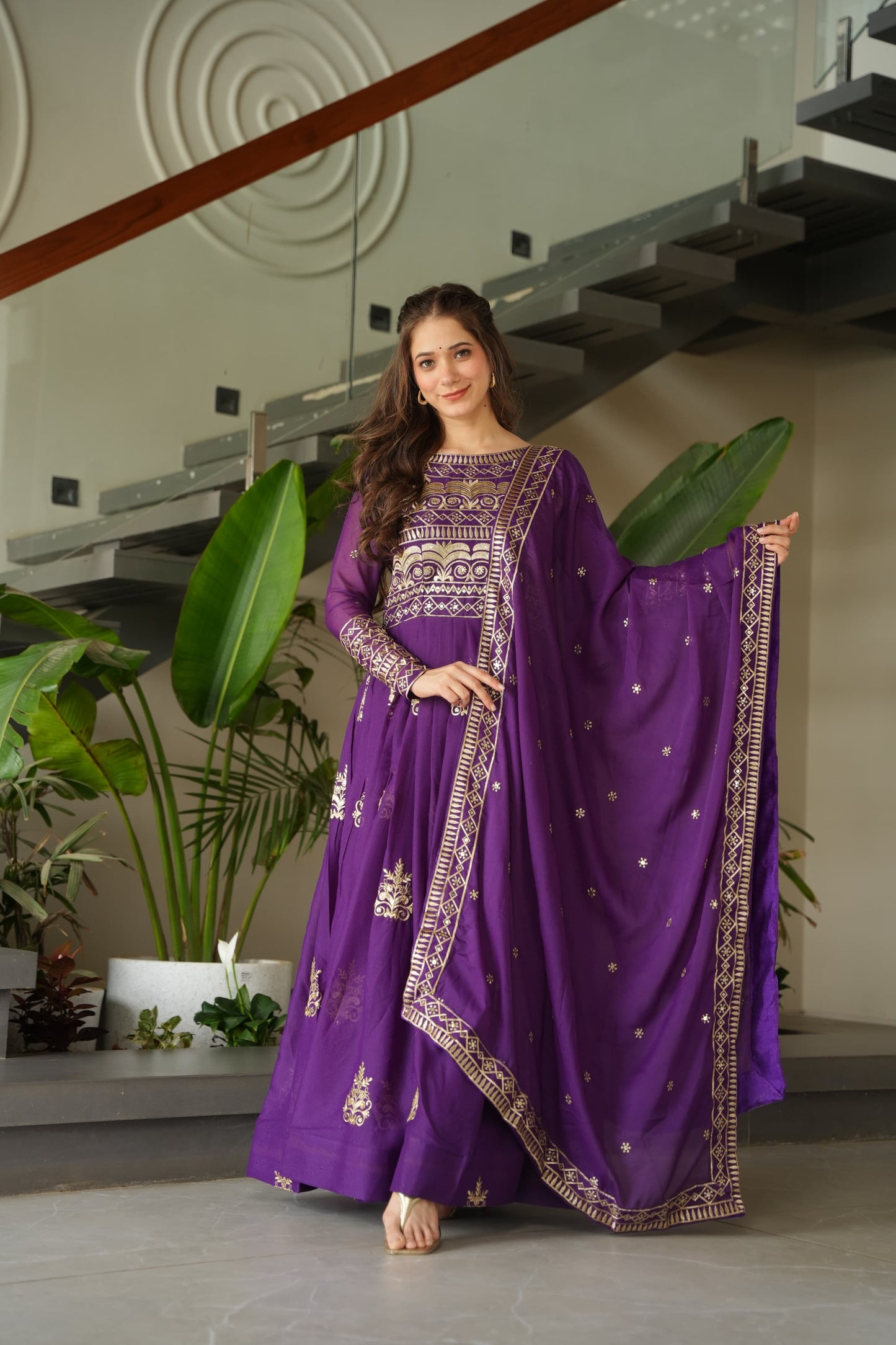 Rama Chinnon Sequins-Multi Beads Work Gown With Dupatta