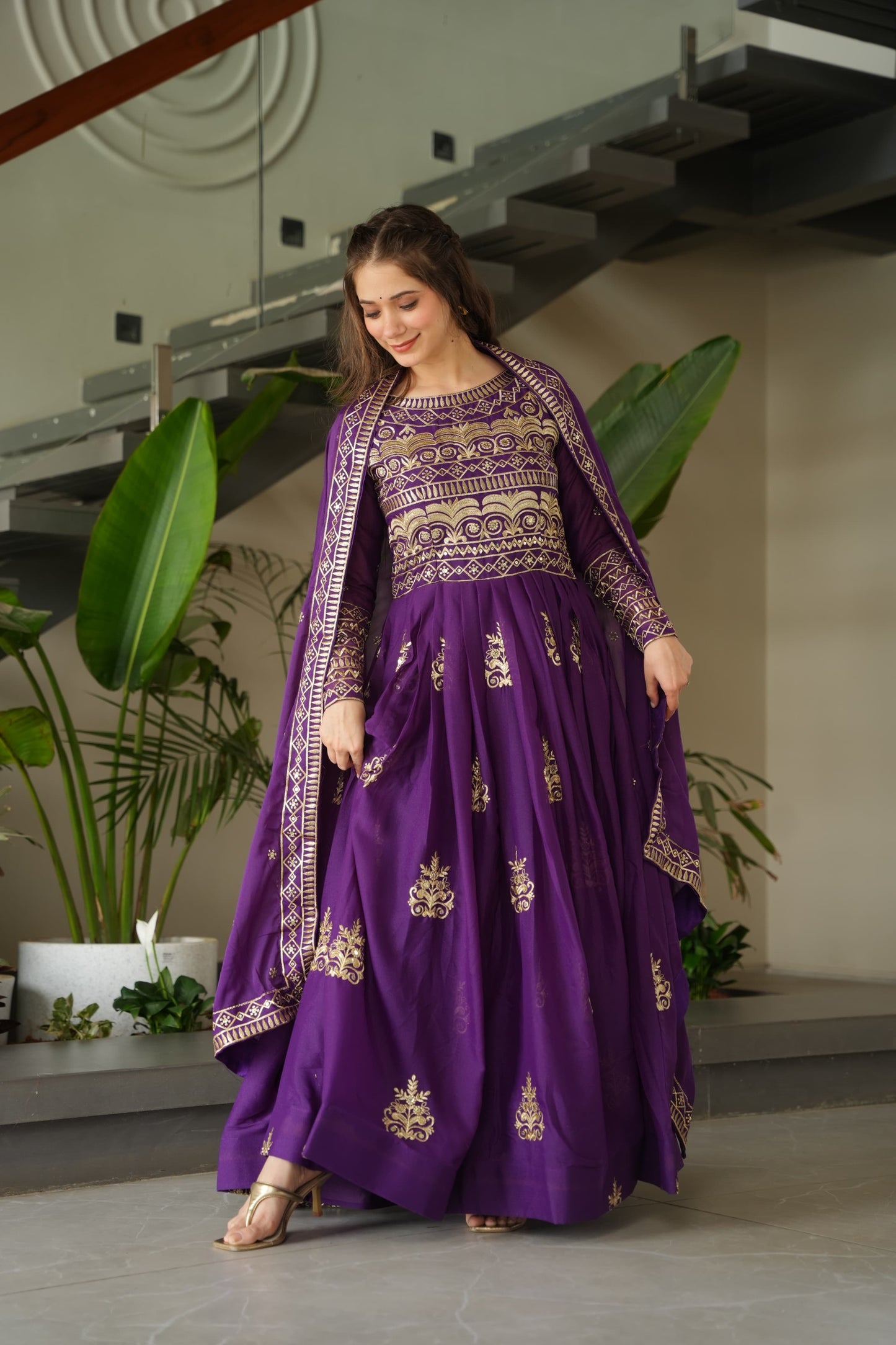 Rama Chinnon Sequins-Multi Beads Work Gown With Dupatta