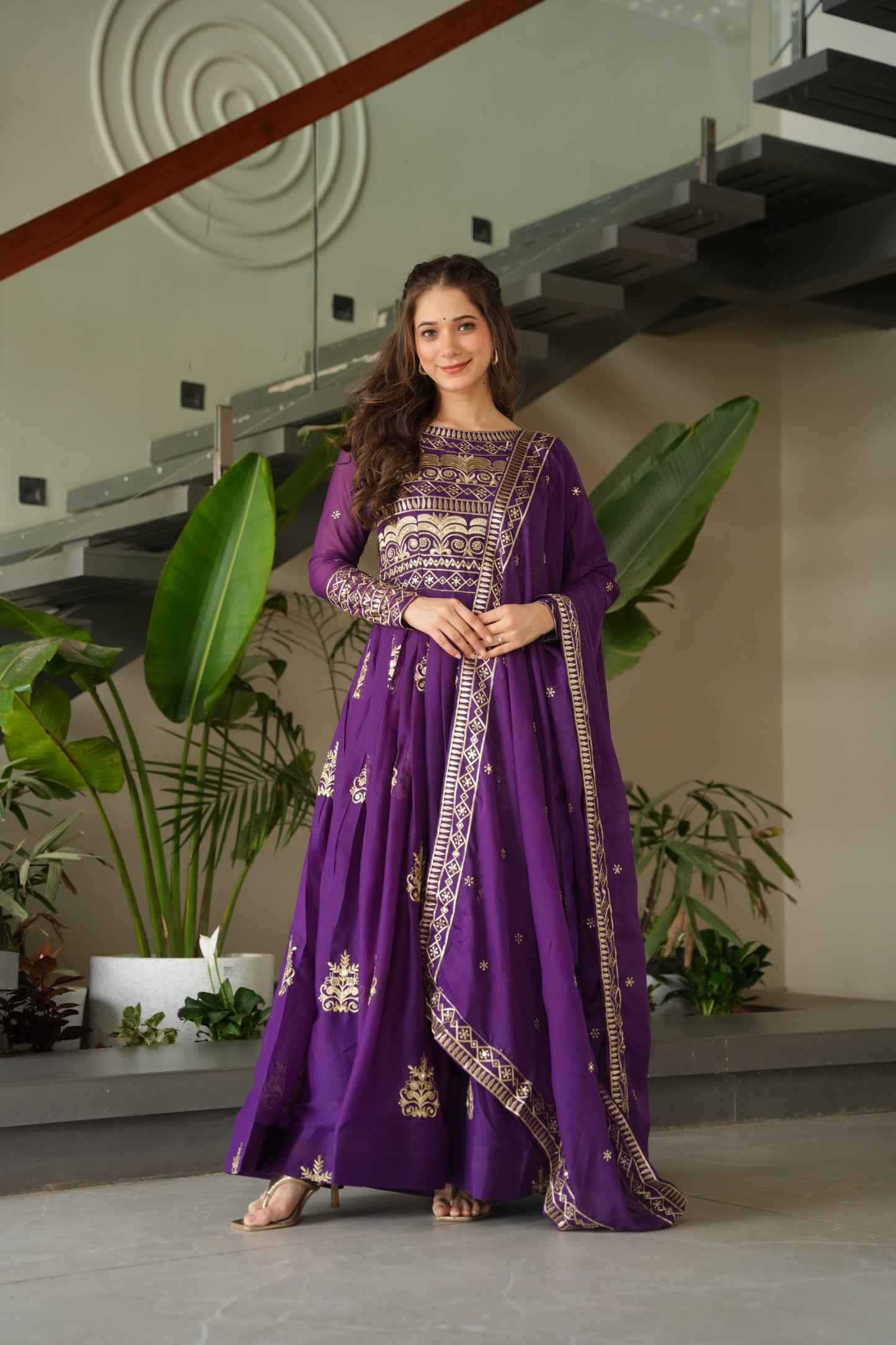 Rama Chinnon Sequins-Multi Beads Work Gown With Dupatta