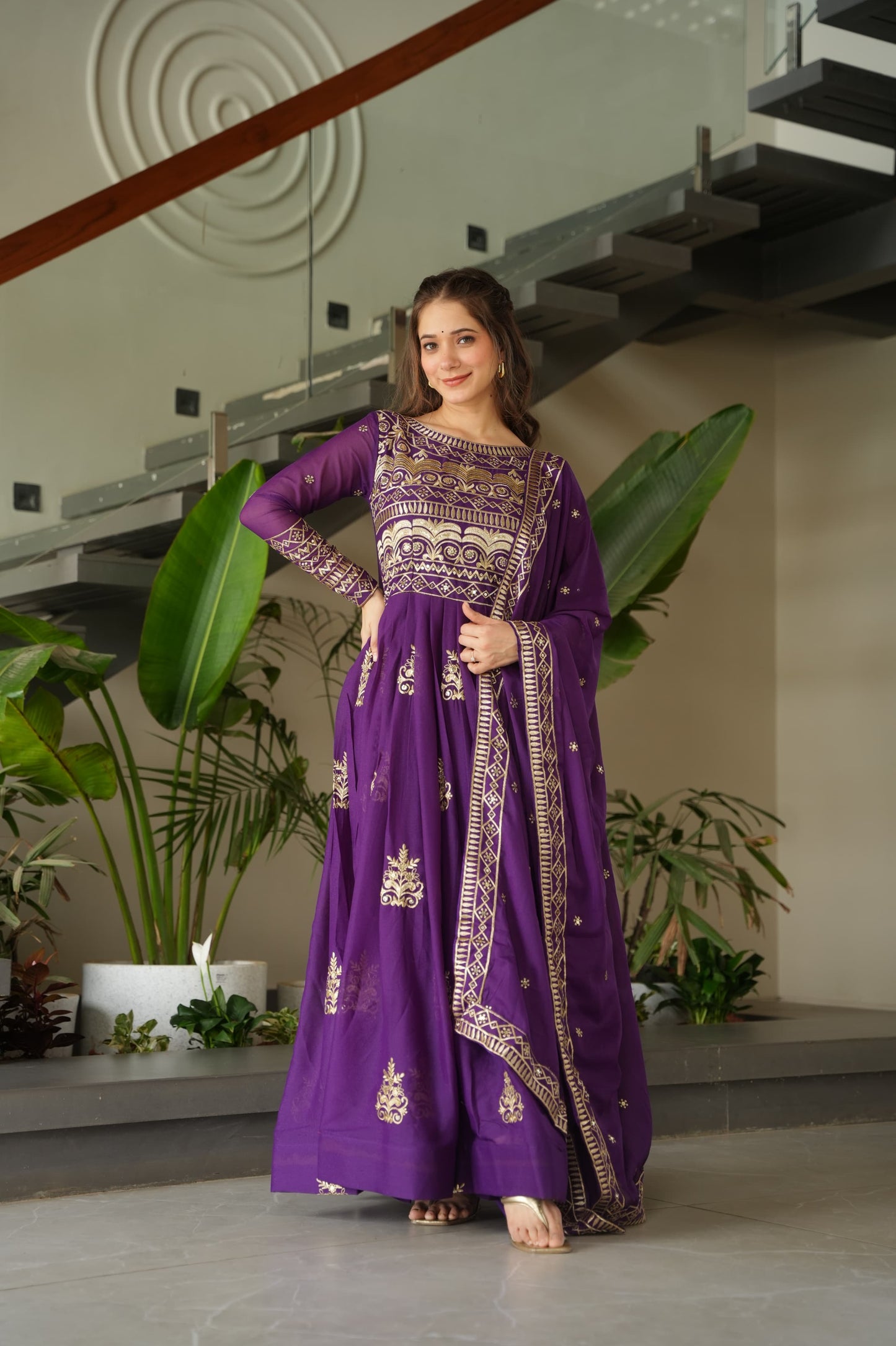 Rama Chinnon Sequins-Multi Beads Work Gown With Dupatta