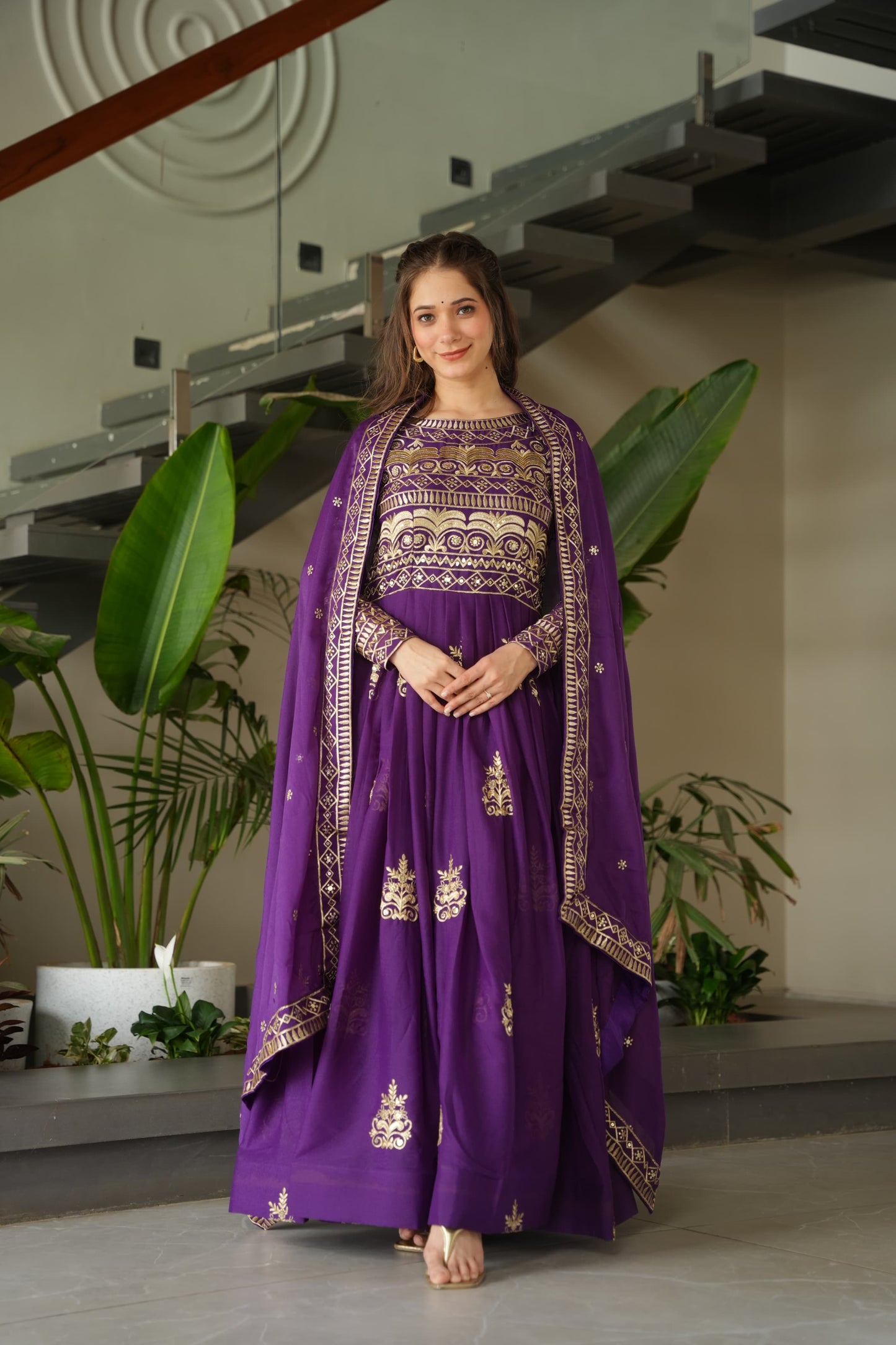 Rama Chinnon Sequins-Multi Beads Work Gown With Dupatta
