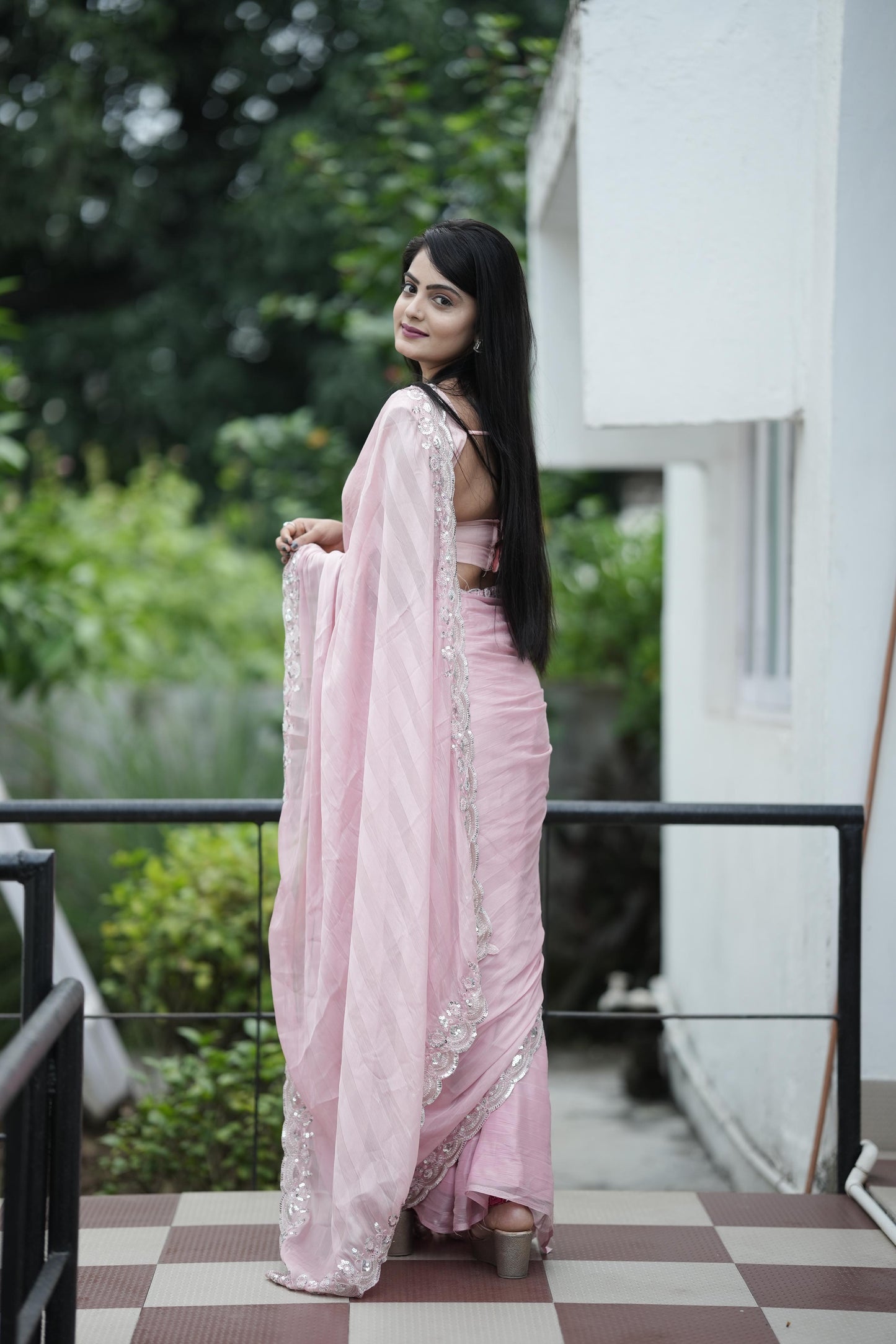 Light Pink Soft Chiffon Saree